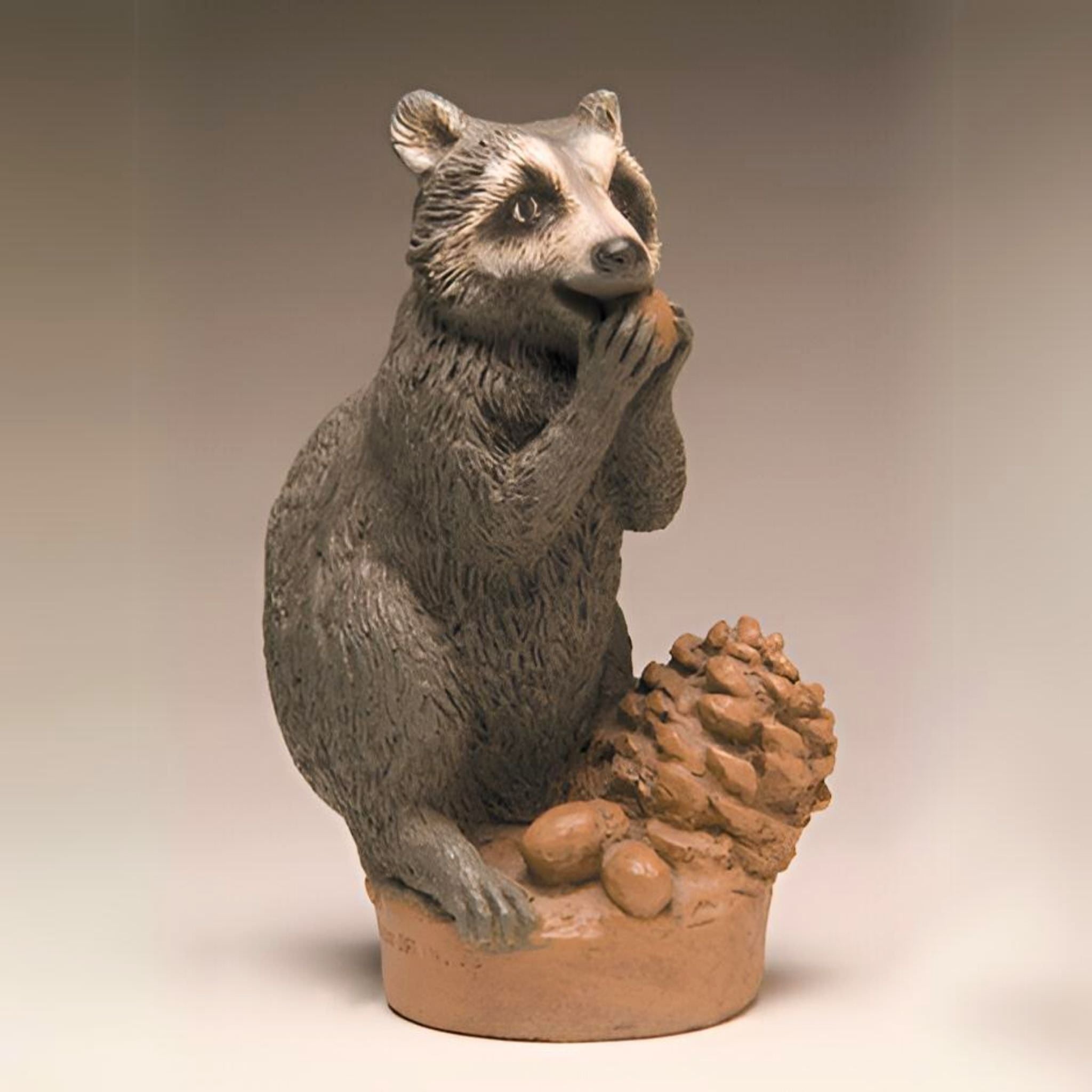 Raccoon & Pinecone Concrete Bird Bath - Thumbnail 2