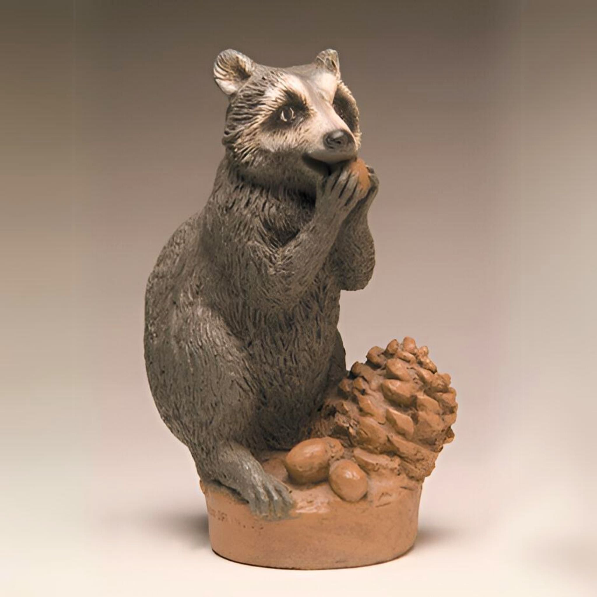 Raccoon & Pinecone Concrete Bird Bath - Fiore #412