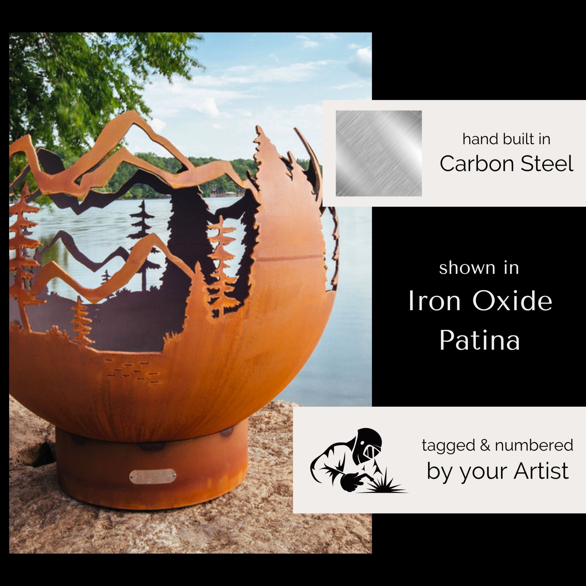 Mountain Vista Wood Burning Fire Pit in Steel - Fire Pit Art