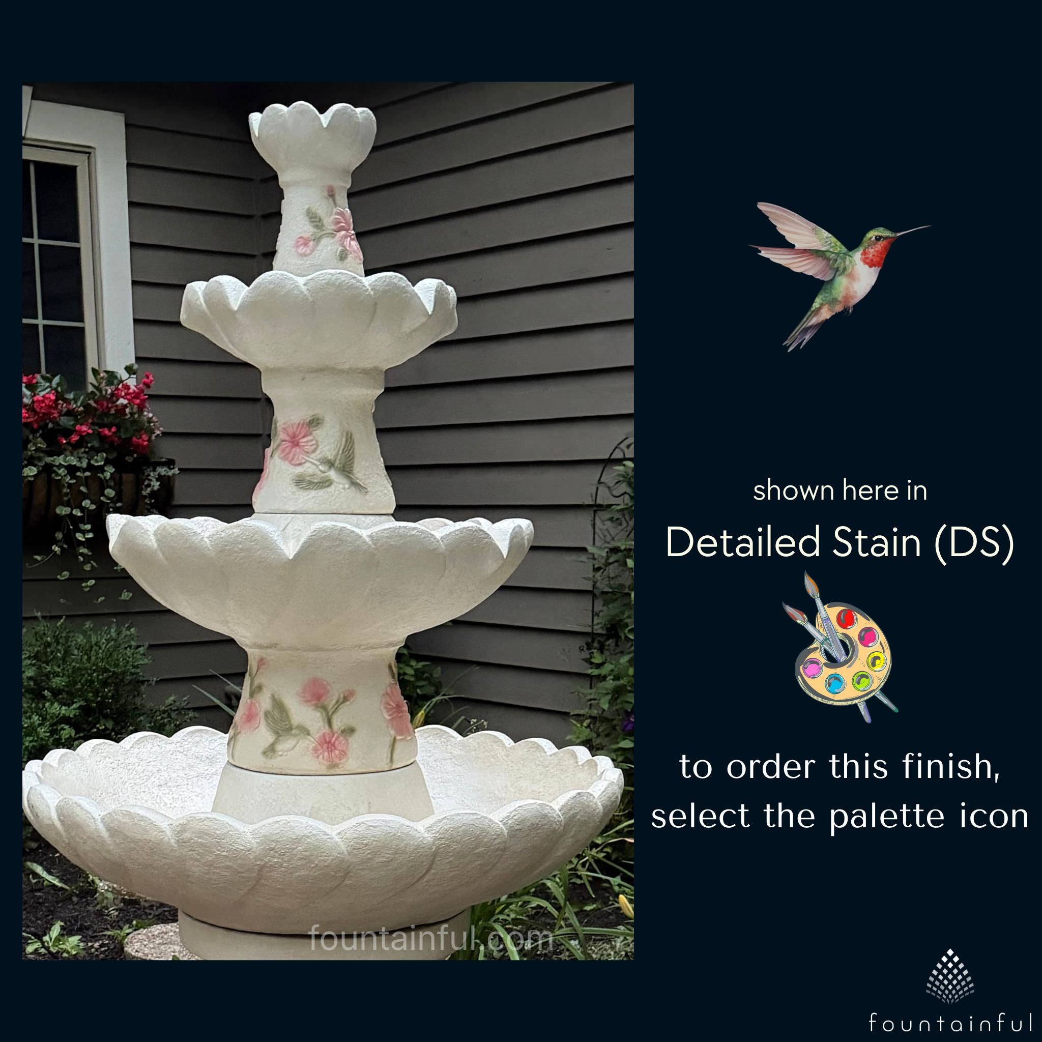 Hummingbird 4-Tier Concrete Fountain - Massarellis #3880
