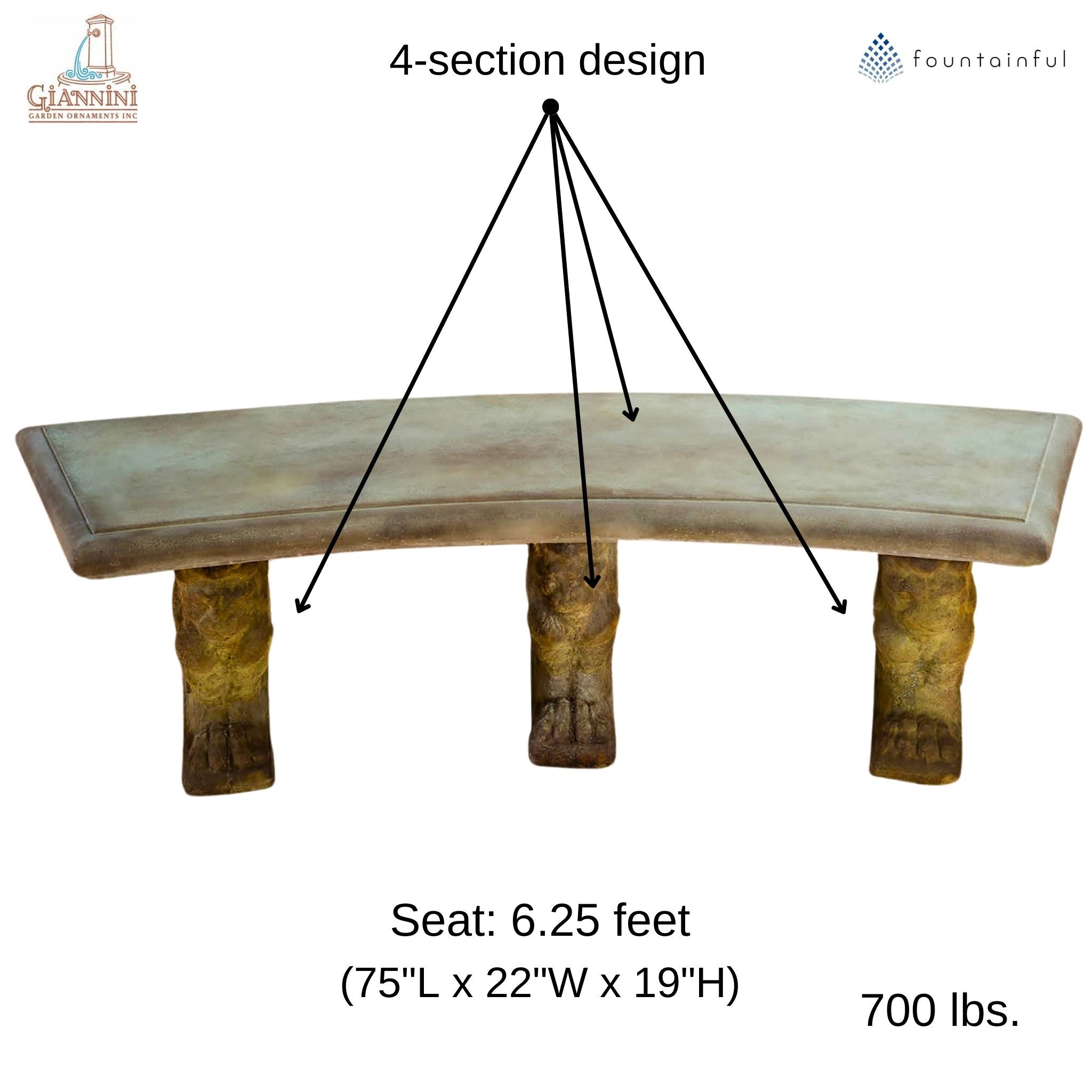 Gryphi Curved Concrete Garden Bench  - Giannini #575