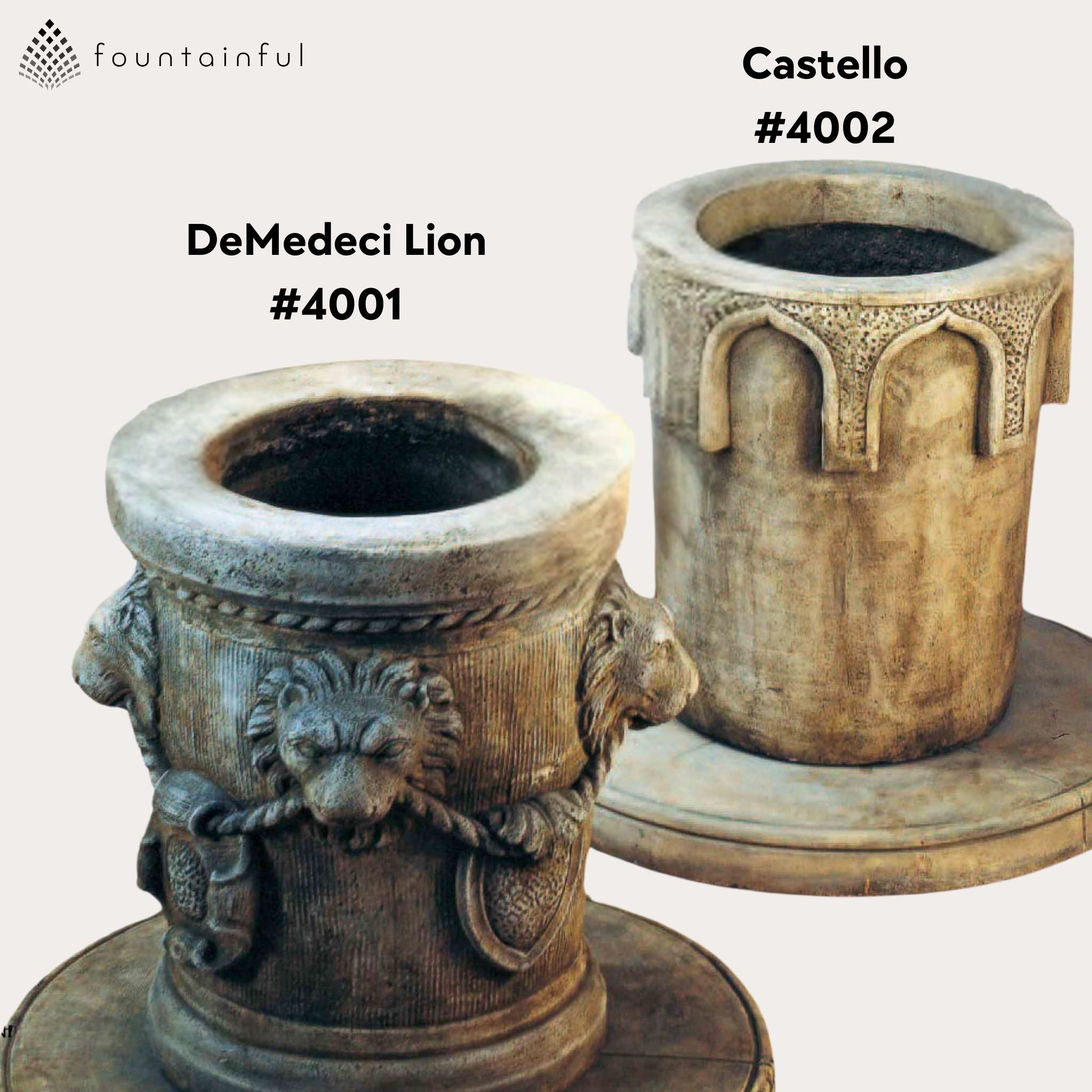 Italian Concrete Wishing Wells - De Medeci Lion and Castello - Giannini