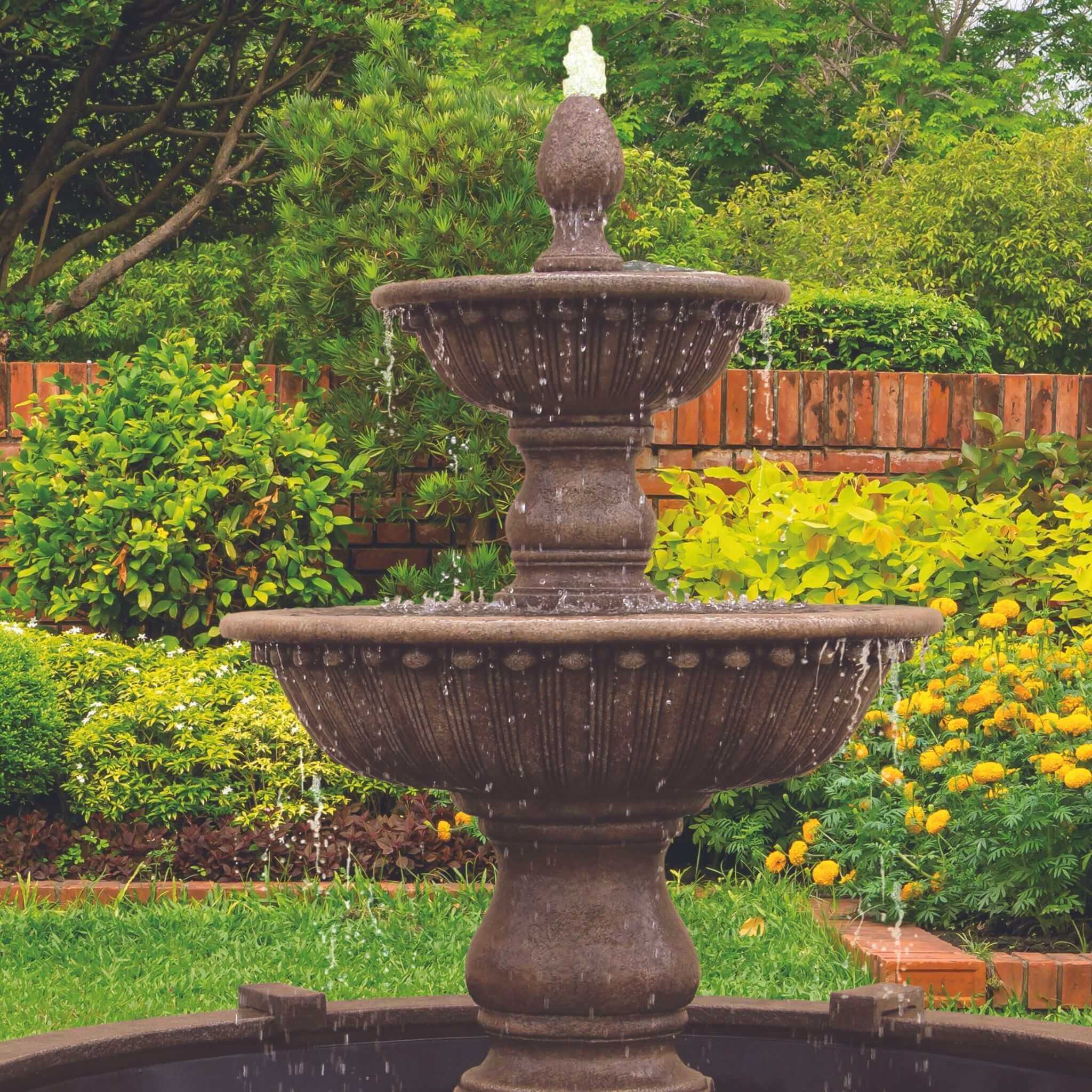 Florentine 2-Tier Concrete Fountain w/Pool - Massarellis #3685