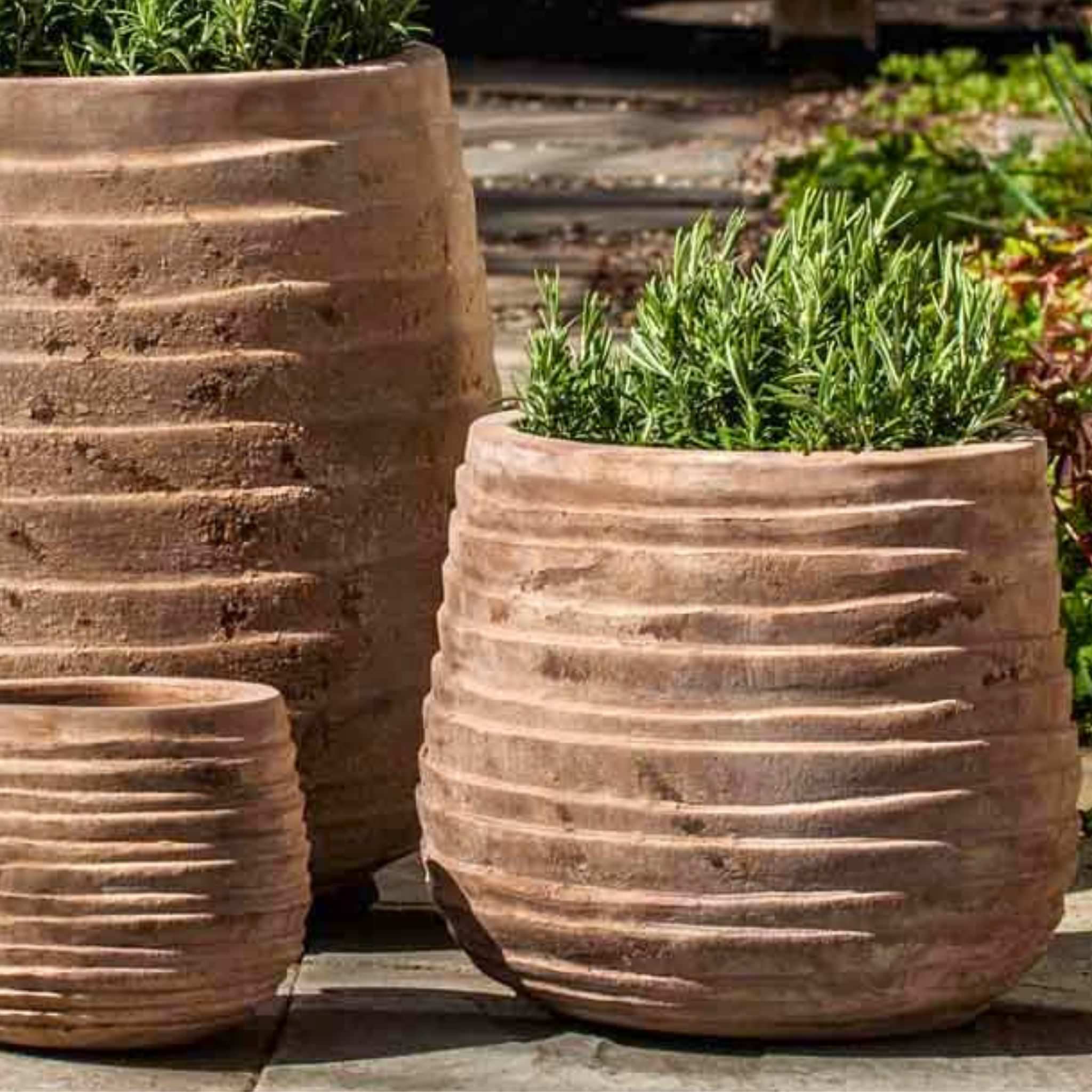 Ipanema Low Set of 3 Antico Terra Cotta Planters - Campania #6812