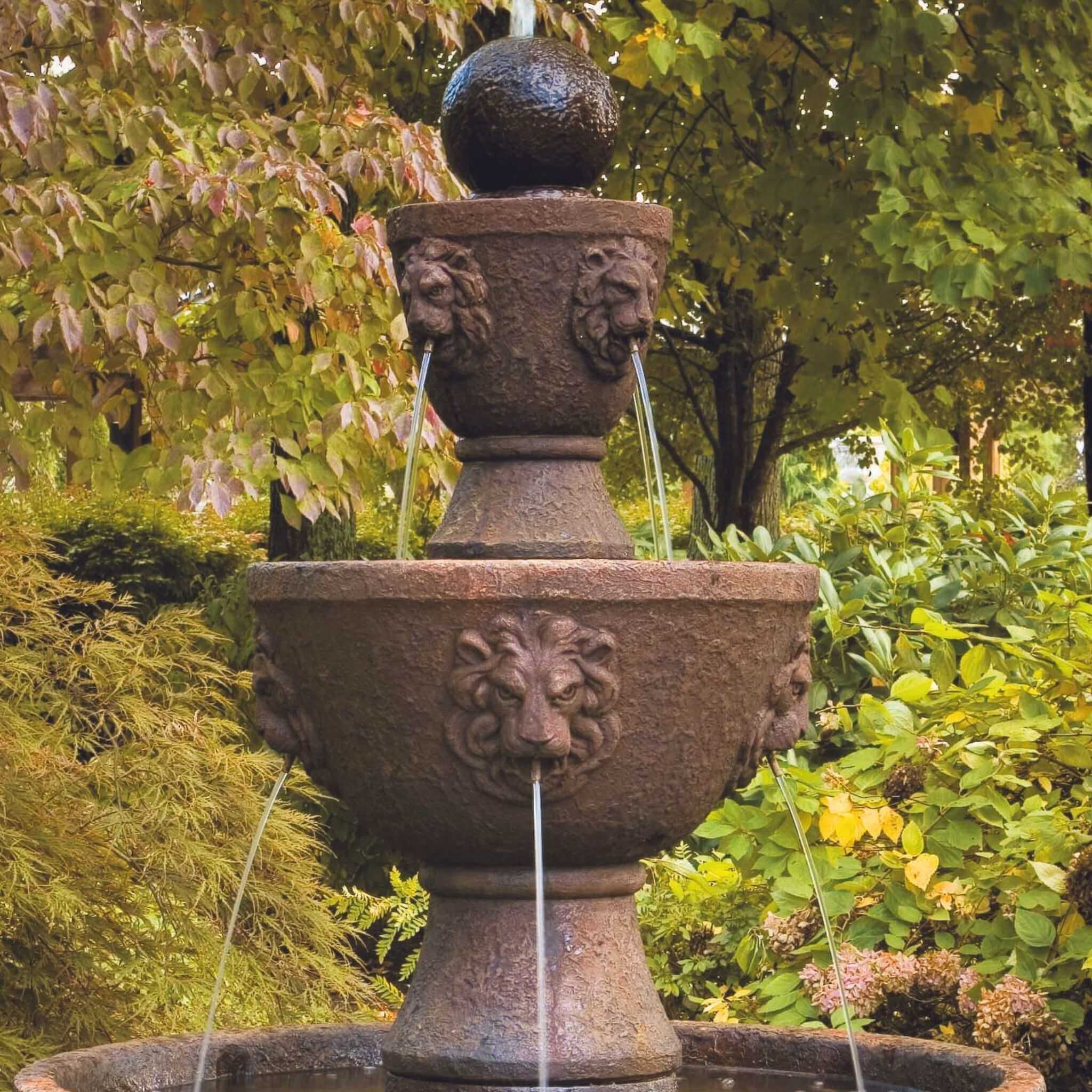 Gabriel 3-Tier Lion Head Concrete Fountain - Massarellis #3584