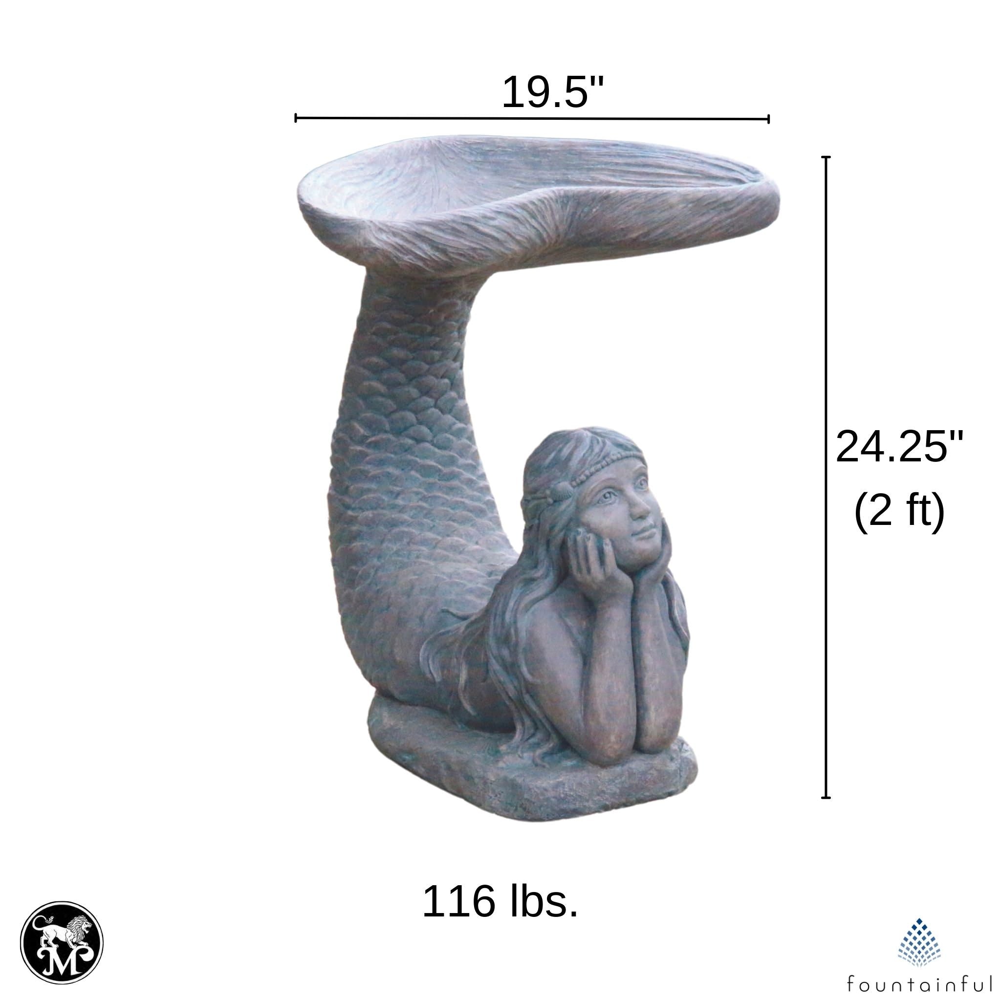 Mermaid 1-Piece Concrete Bird Bath - Massarellis #9749