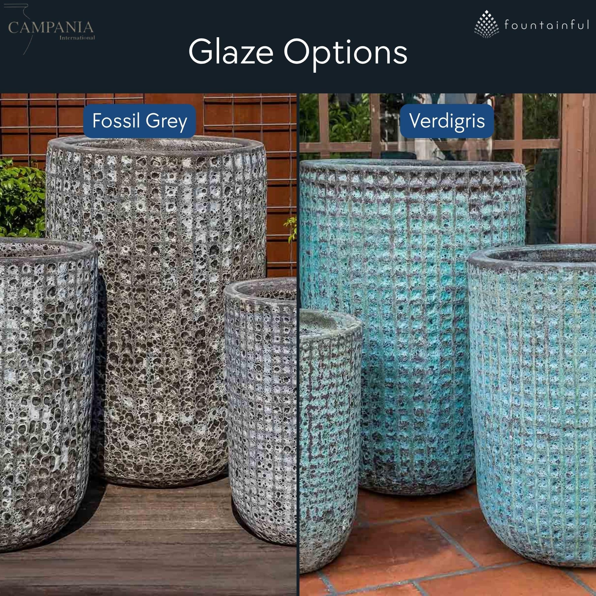 Escada Tall Set of 3 Glazed Terra Cotta Planters - Campania #6749