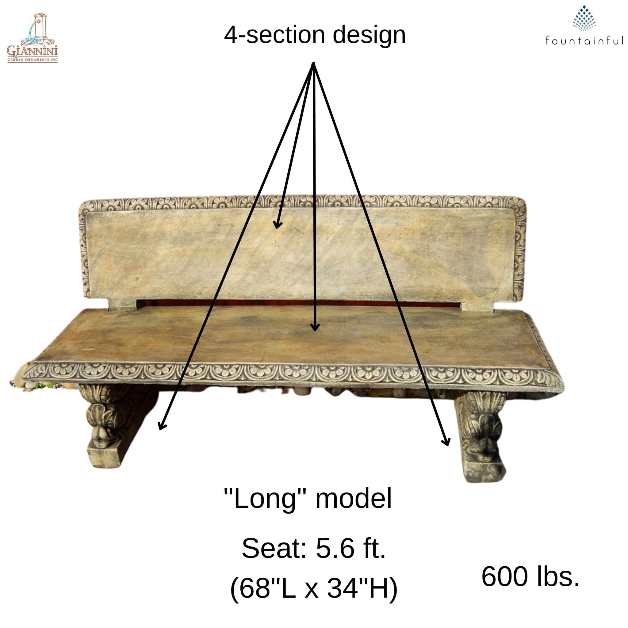 Adriatic Concrete Garden Bench - Giannini #509 / #509L