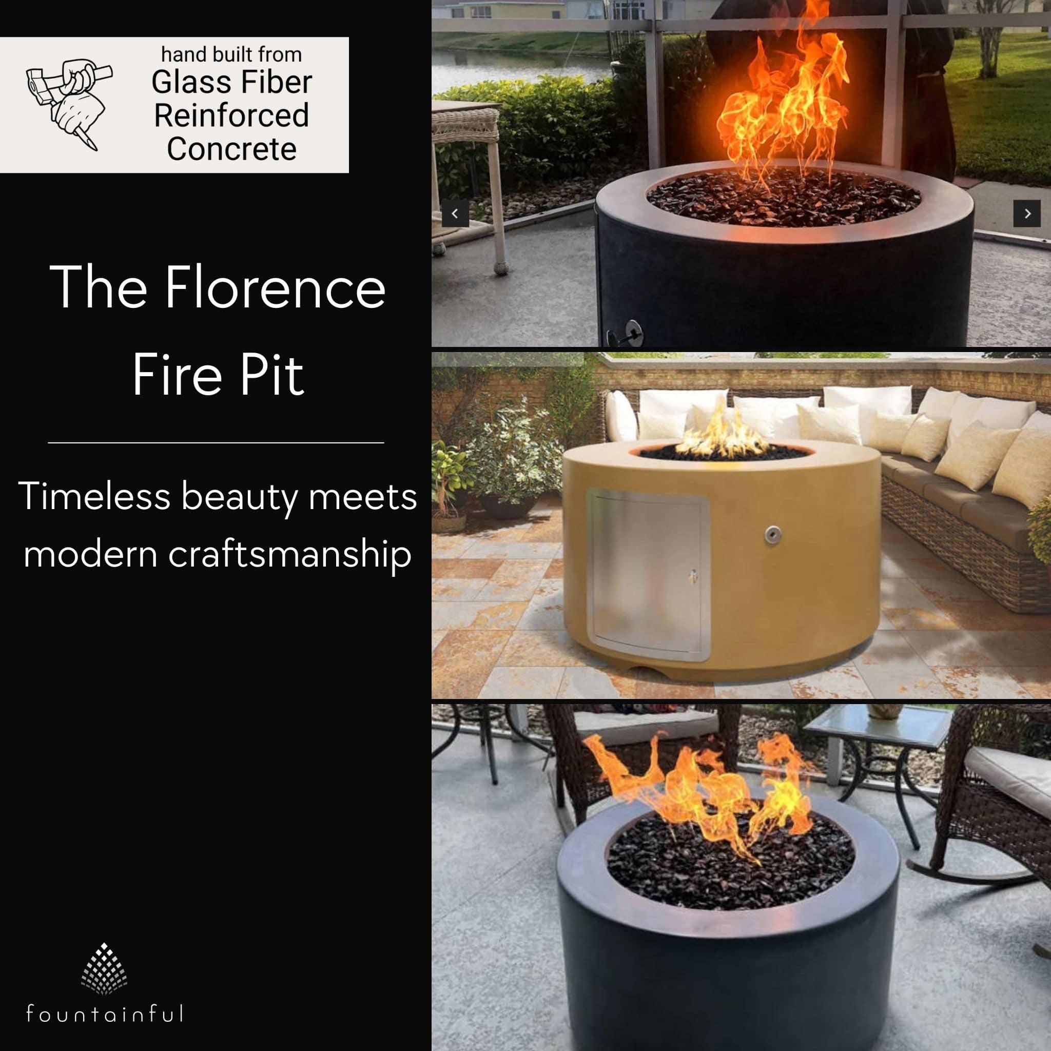 Florence Round Concrete Gas Fire Pit - Outdoor Plus