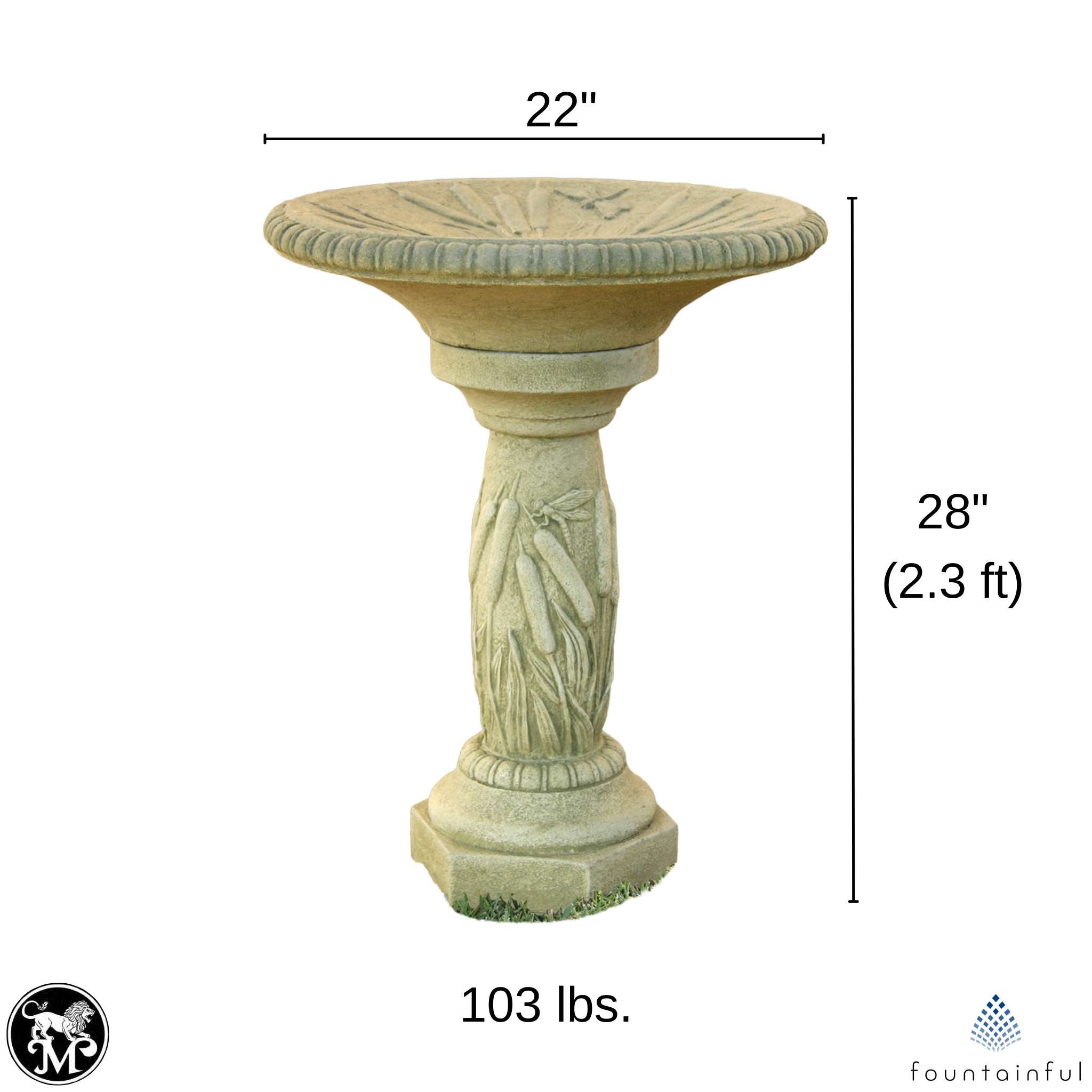 Cattail Concrete 2-Piece Bird Bath - Massarellis #9718