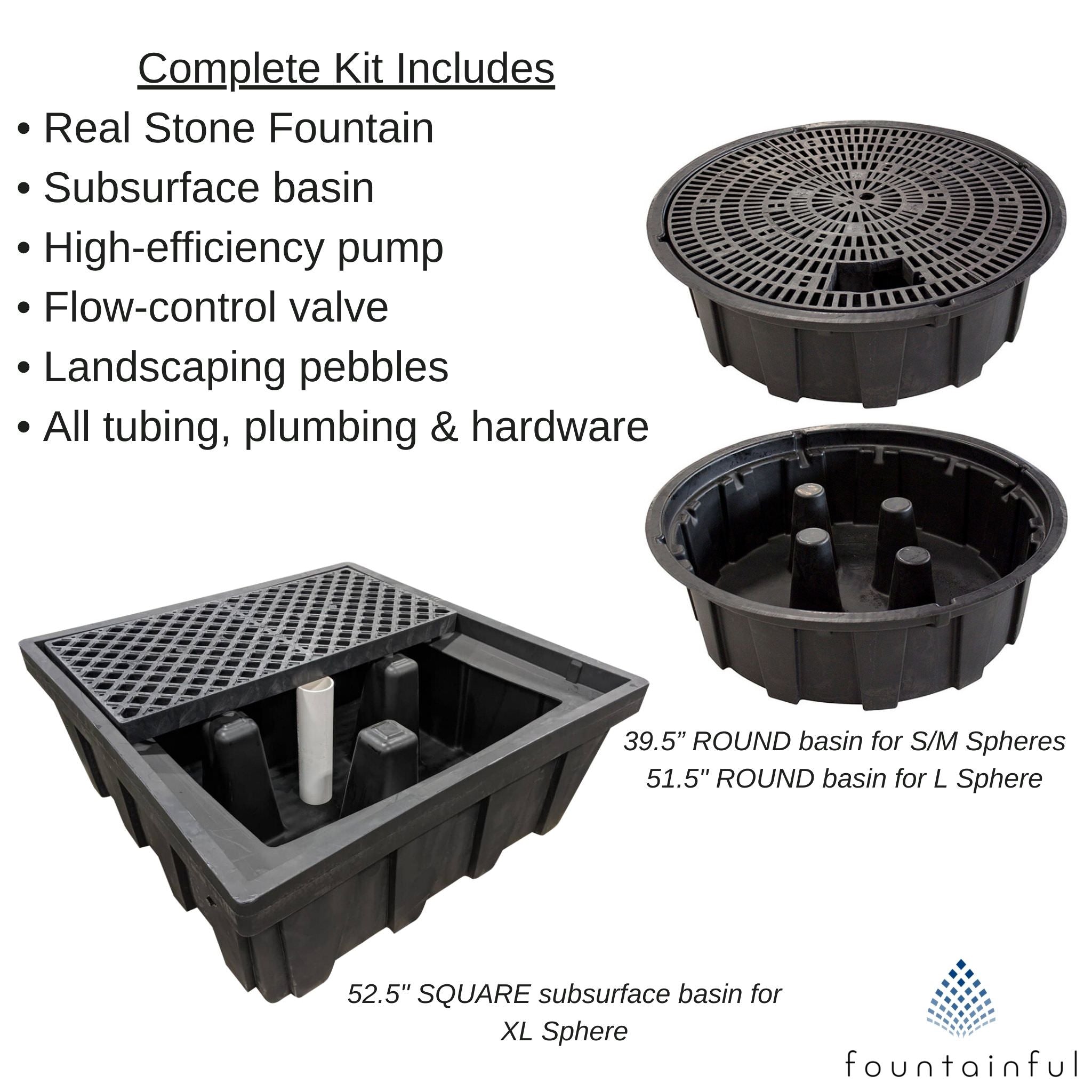 Black Granite Sphere Fountain - Complete Kit - Blue Thumb