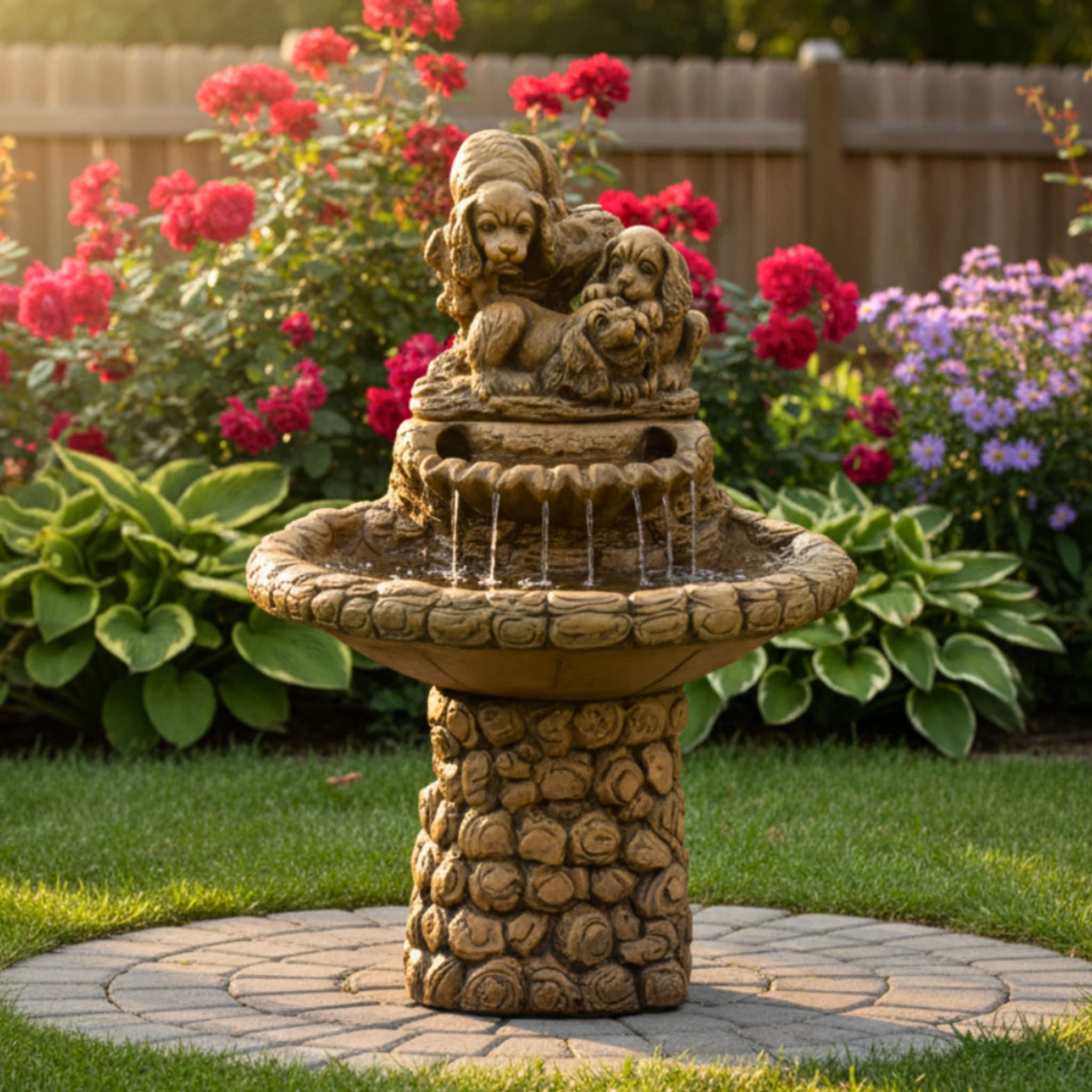 Playful Pups Concrete Fountain
