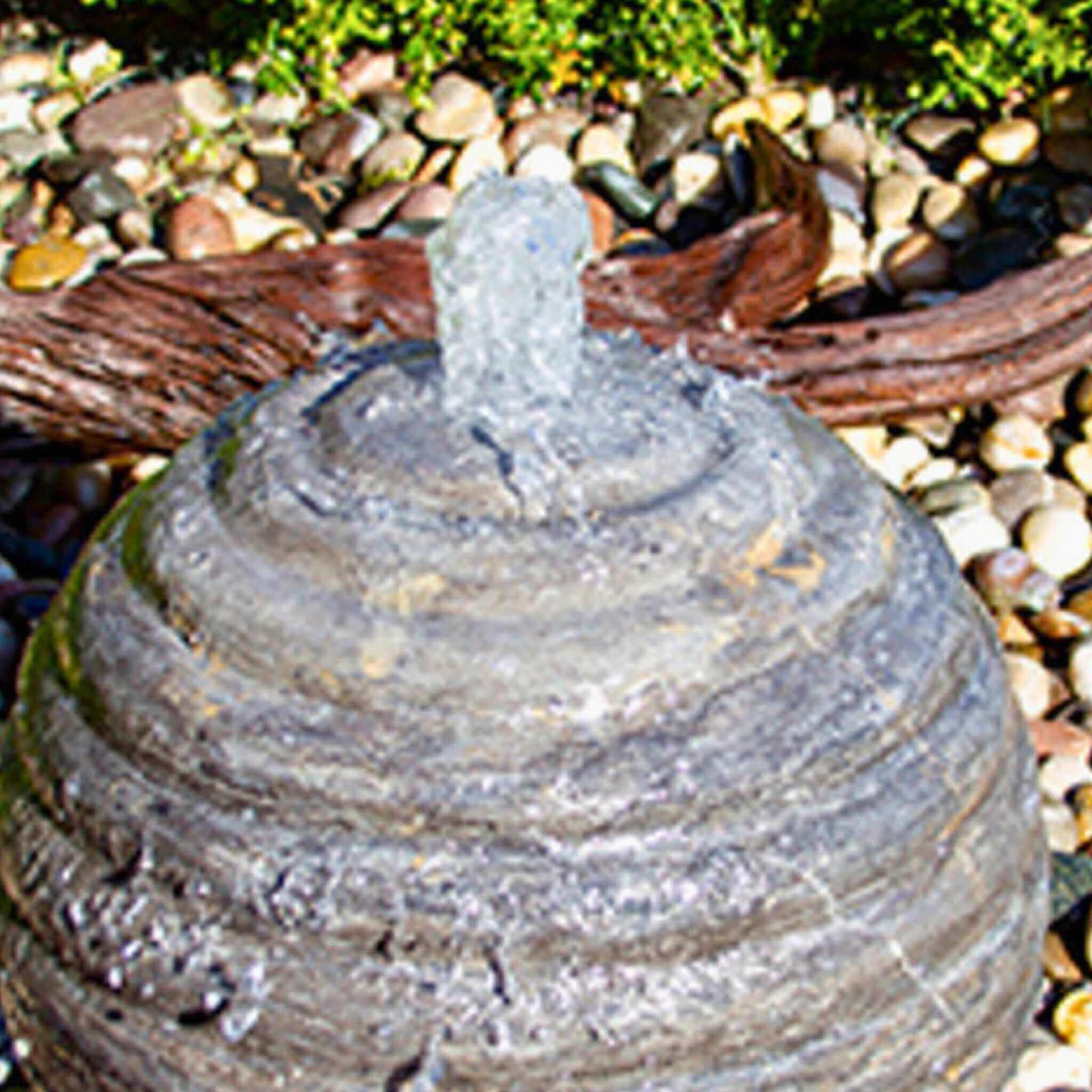Smooth Ribbed Limestone Sphere Fountain - Complete Kit - Blue Thumb