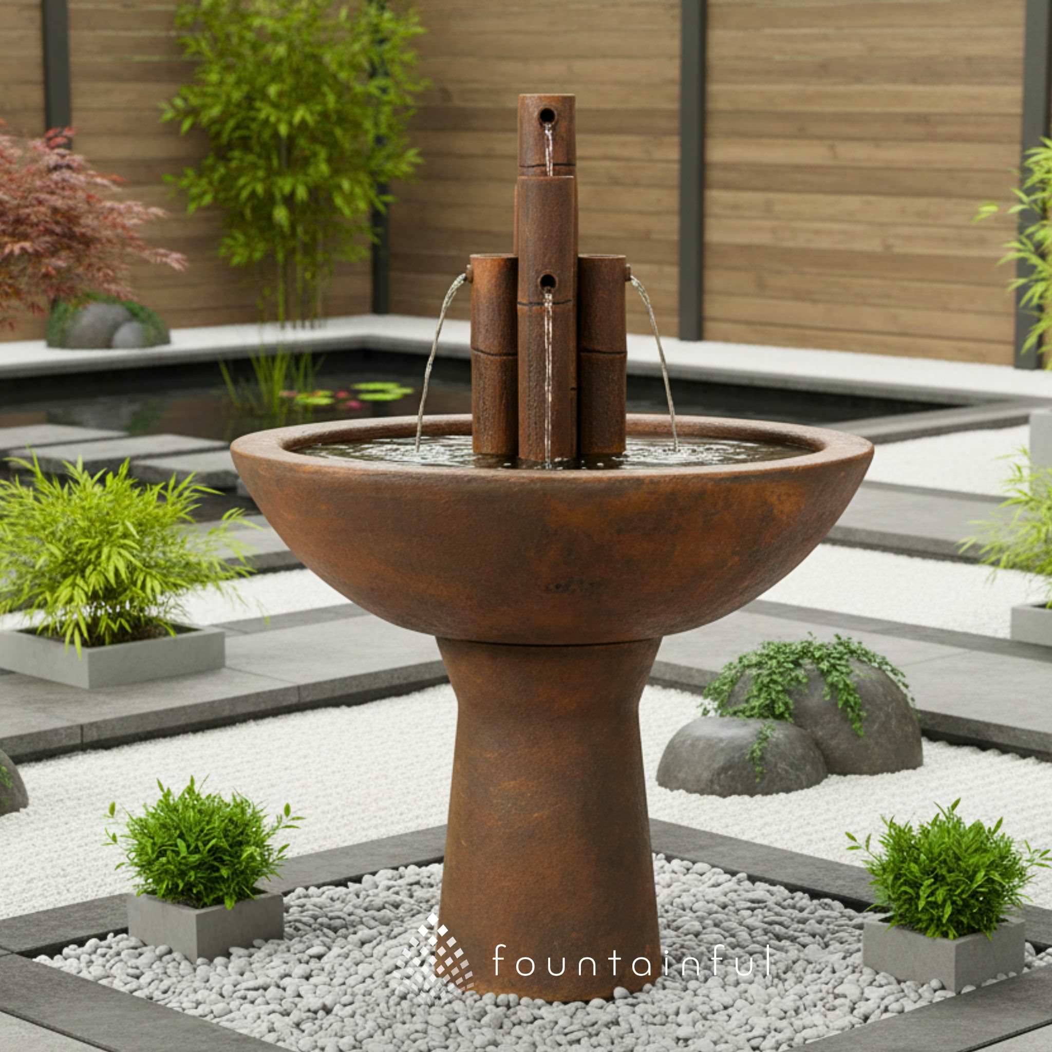 Fiore Stone Bamboo Concrete Fountain