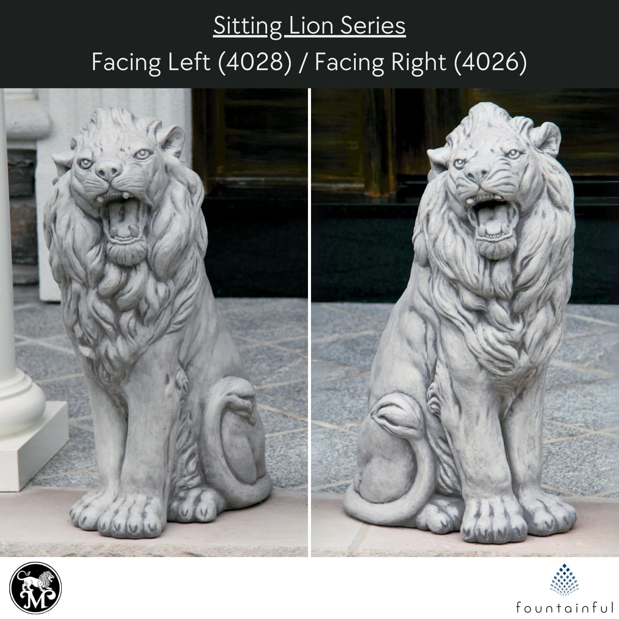 Sitting Lion Left & Right Concrete Statues - Massarellis