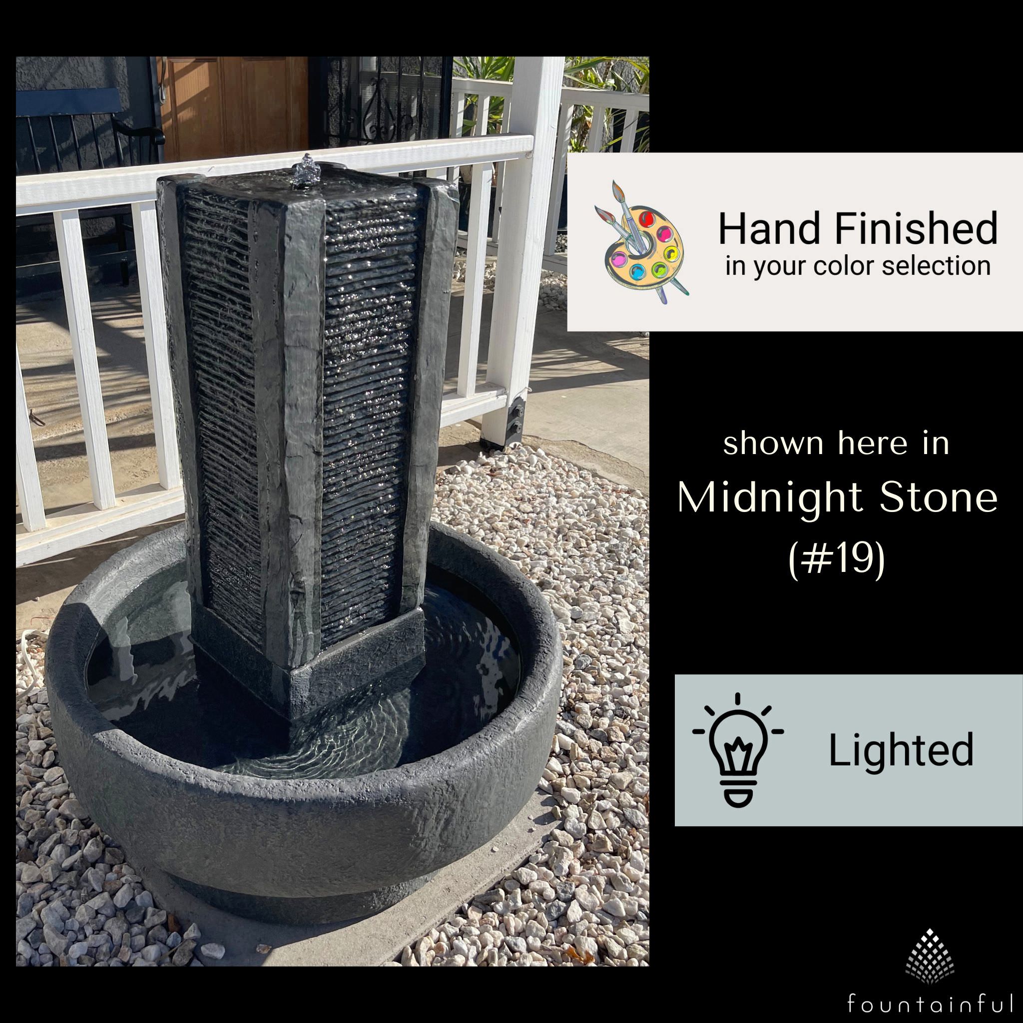 Slate Tower Concrete Fountain with Lights - Massarellis #3811