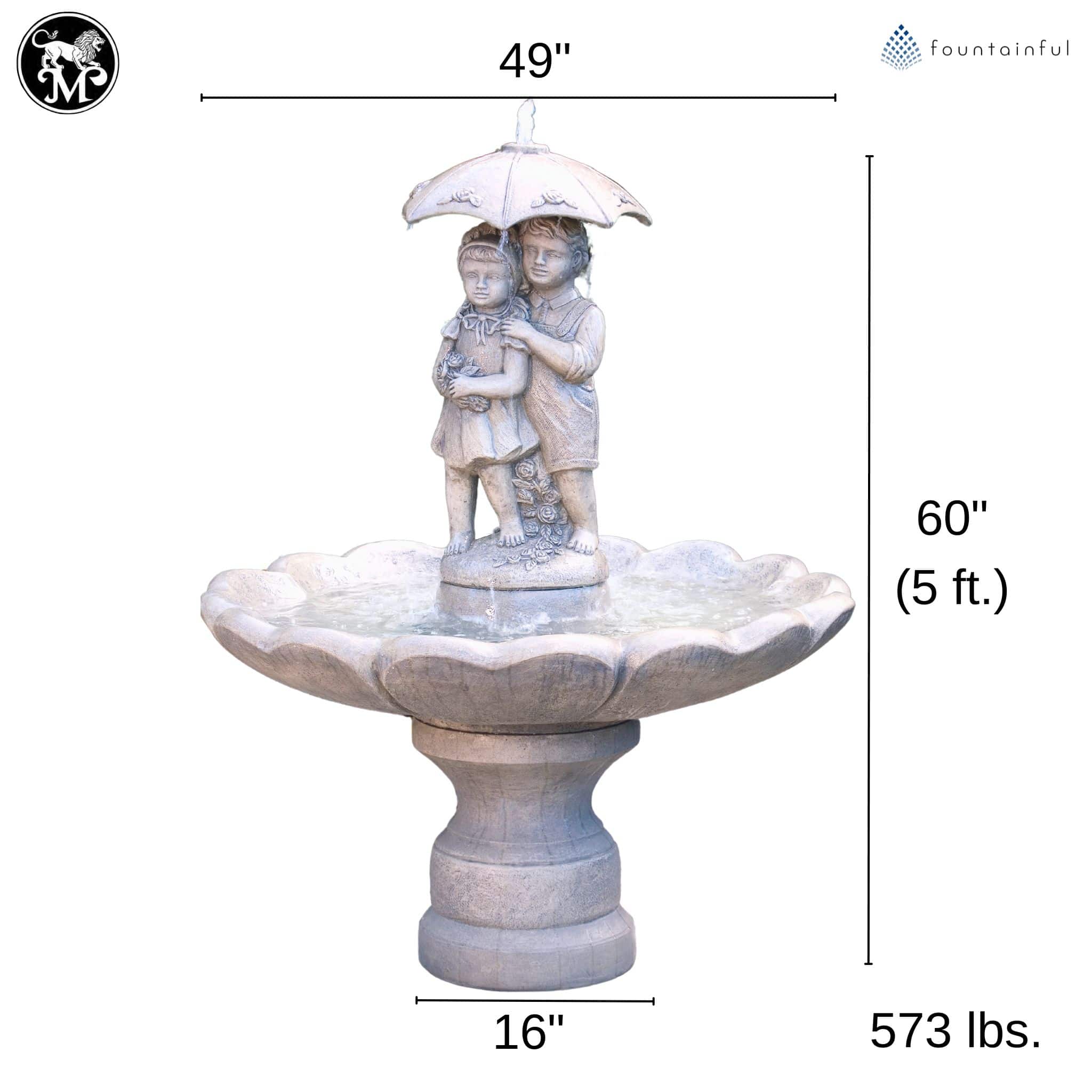 Girl & Boy Under Umbrella LARGE Concrete Fountain - Massarellis #3310