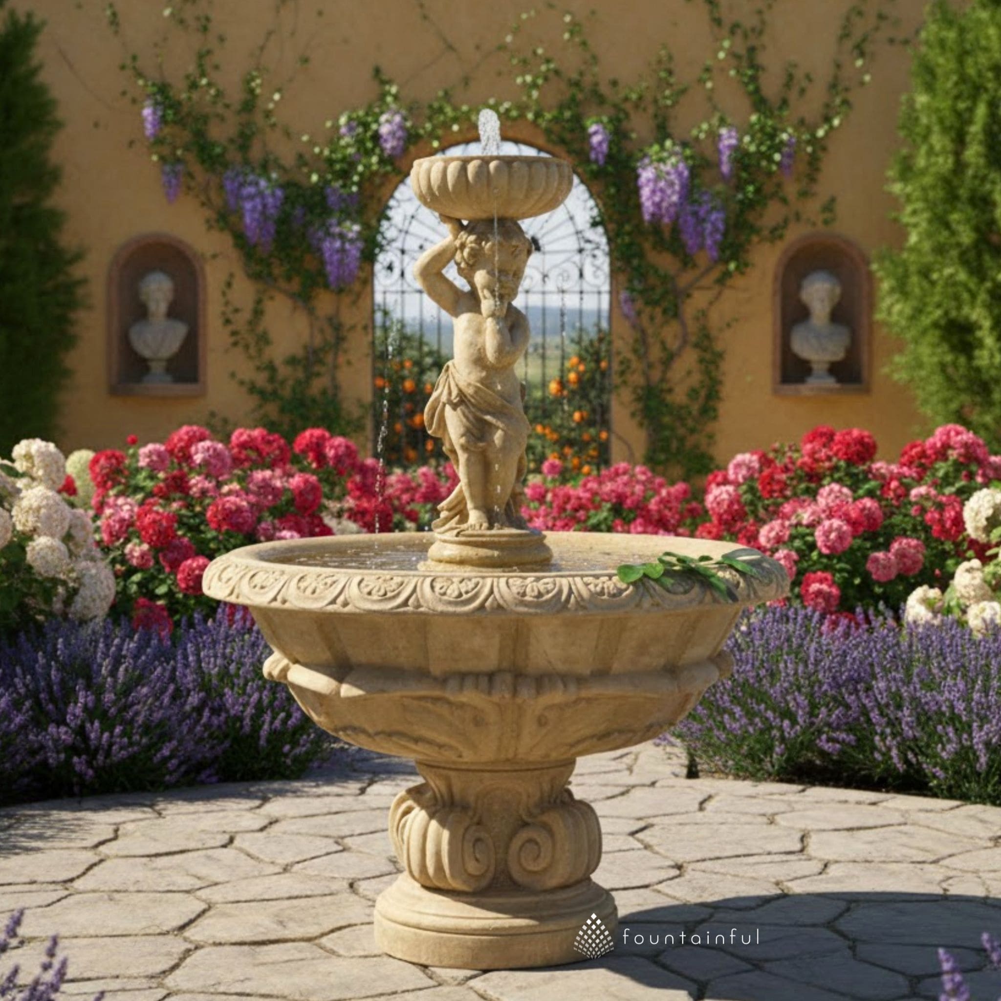 Reflective Moment Concrete Fountain - Fiore #2057F iN Garden