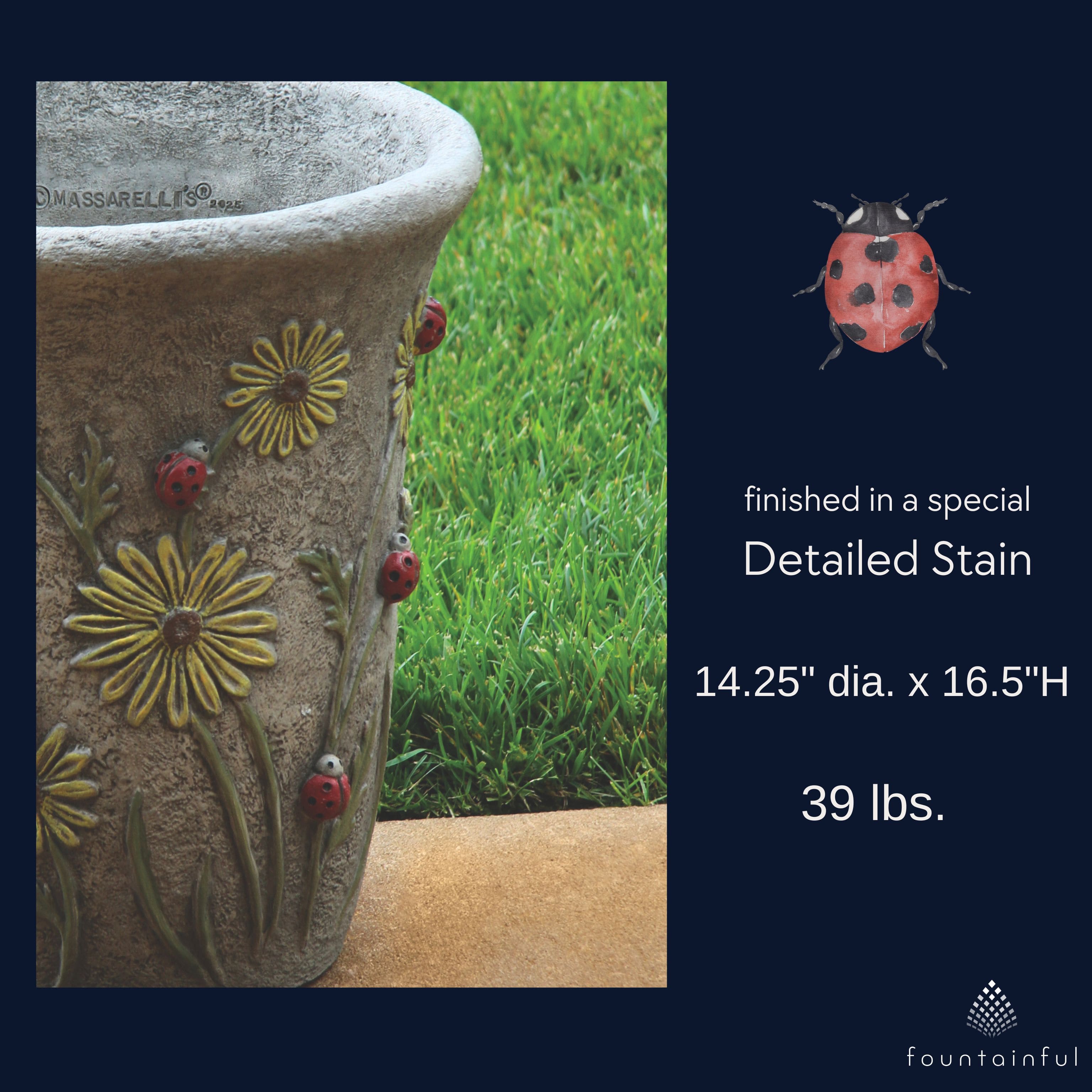Ladybug & Flowers Concrete Planter - Massarellis #6106