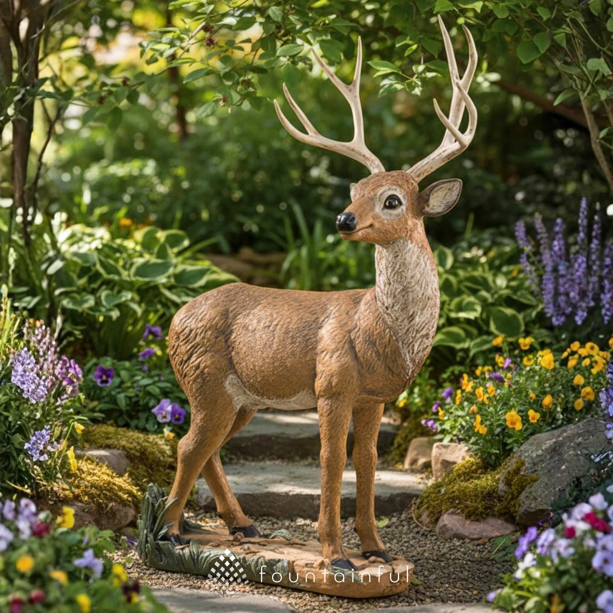 Fiore Stone Mule Deer Buck Garden Statue