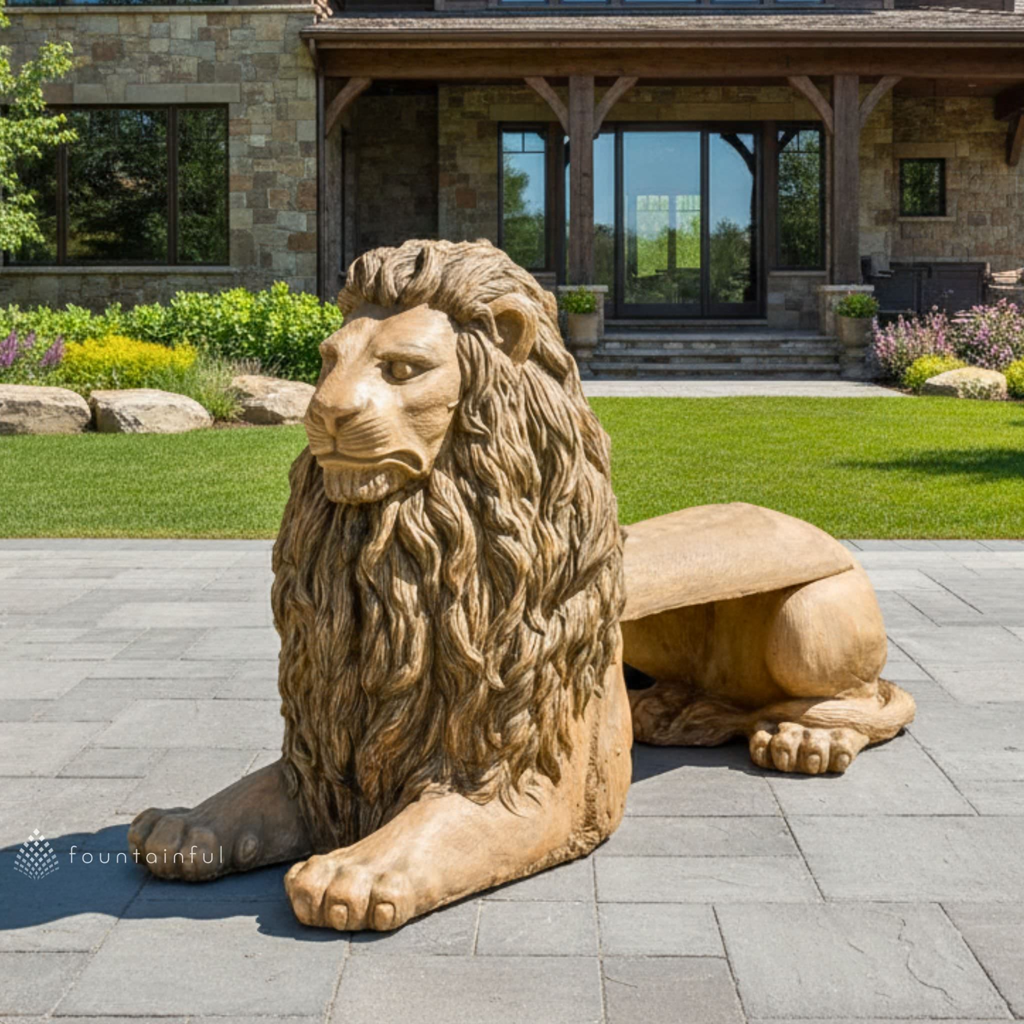 Lion Concrete Garden Bench - Phoenix Design Cast