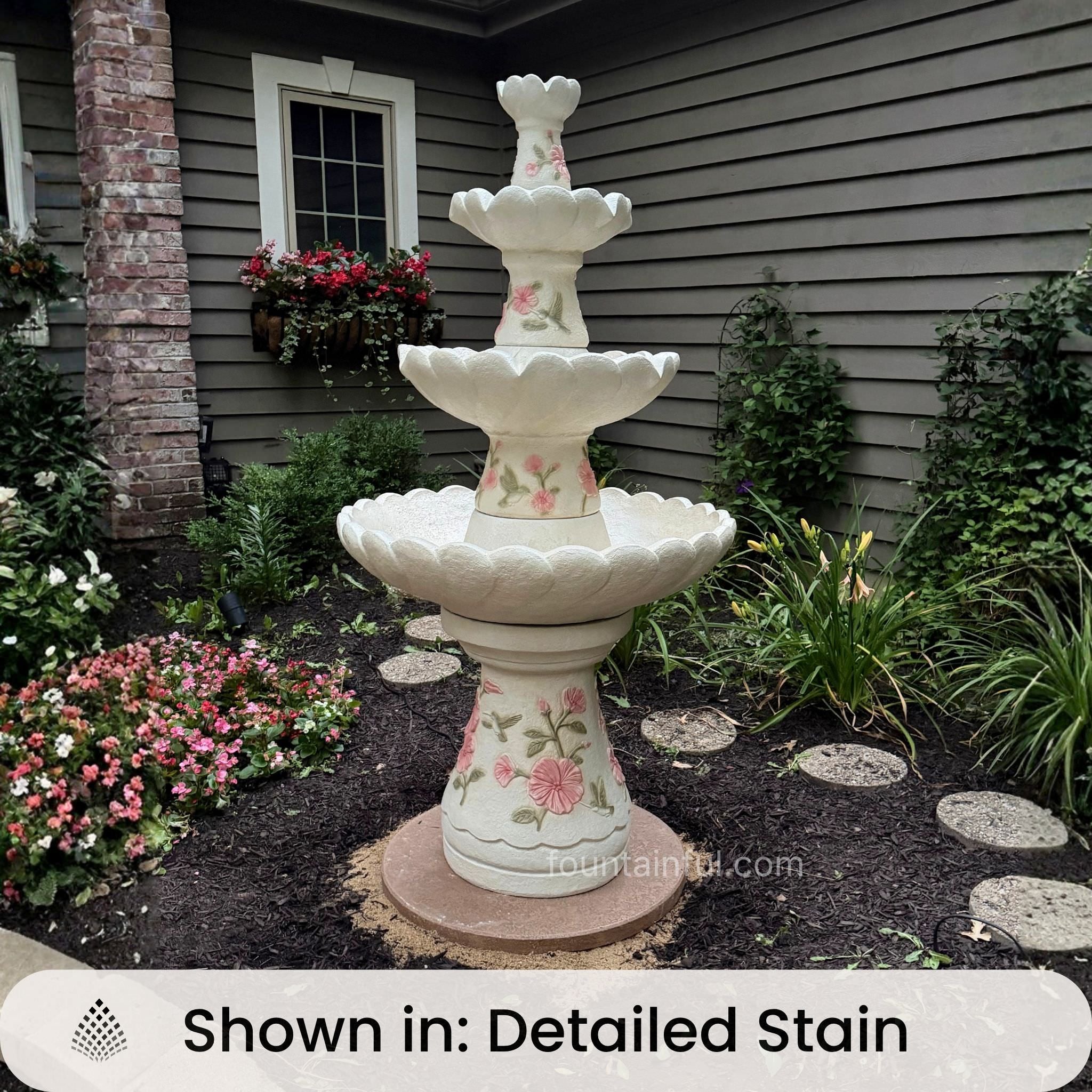 Hummingbird 4-Tier Concrete Fountain - Massarellis #3880