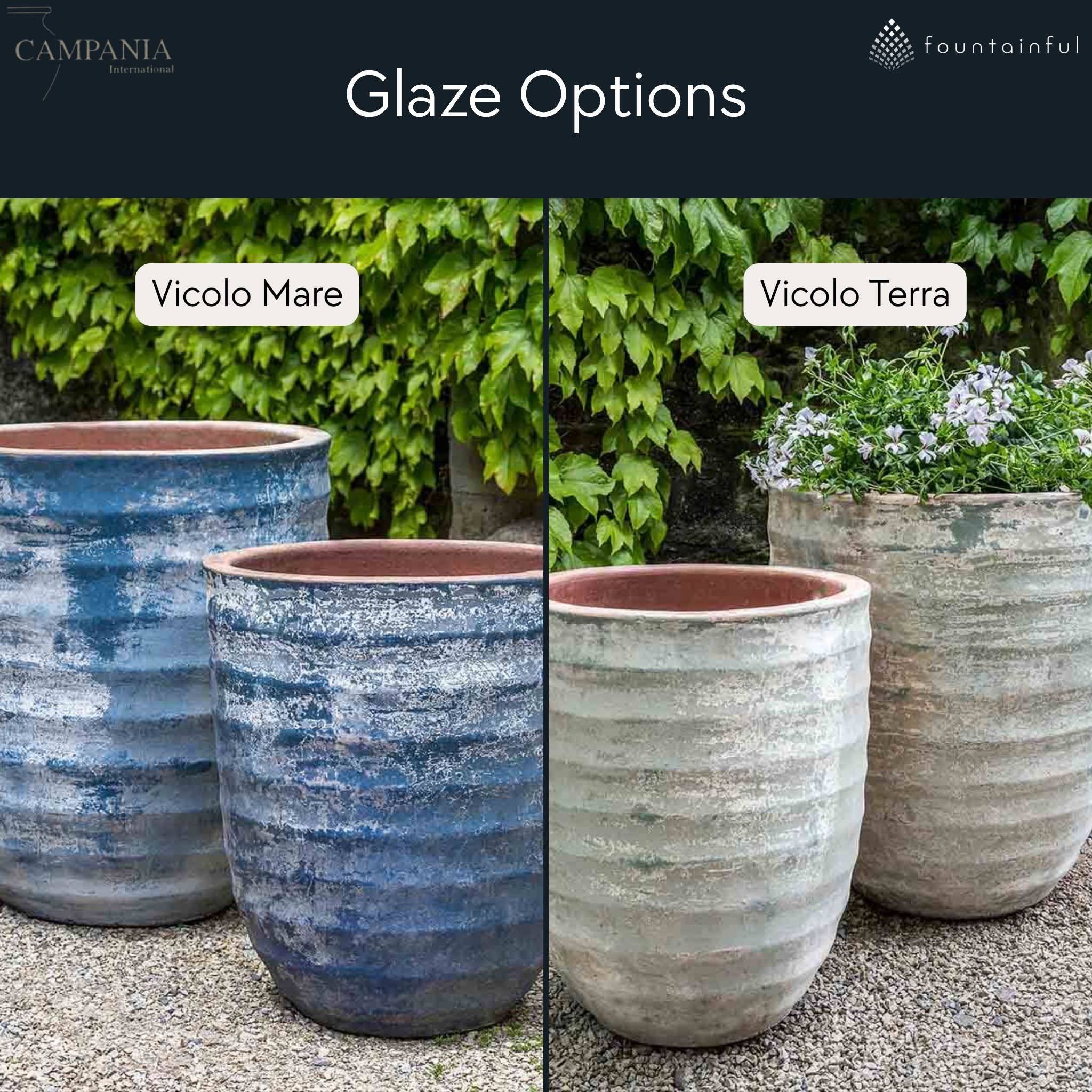 Sistina Set of 2 Glazed Terra Cotta Planters - Campania #5003