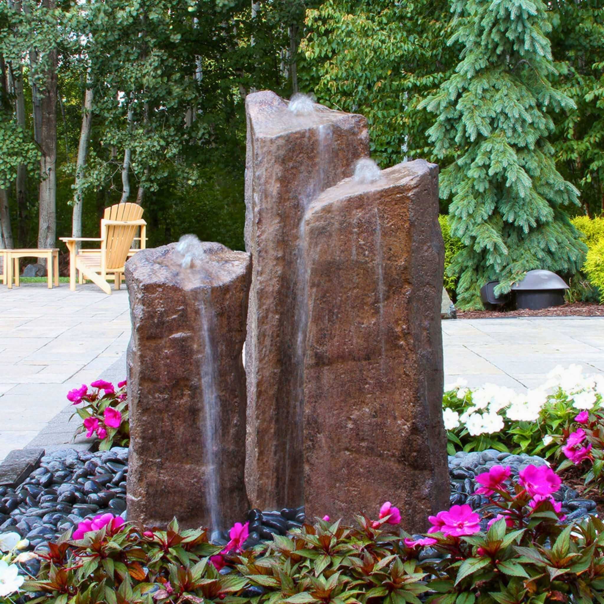 Triple "Basalt" GFRC 3-Boulder Fountain - Complete Kit - Blue Thumb