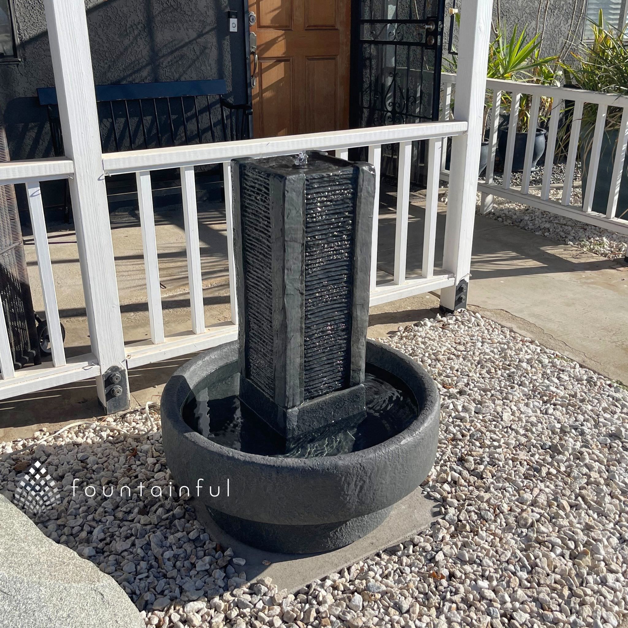 Slate Tower Concrete Fountain with Lights - Massarellis #3811
