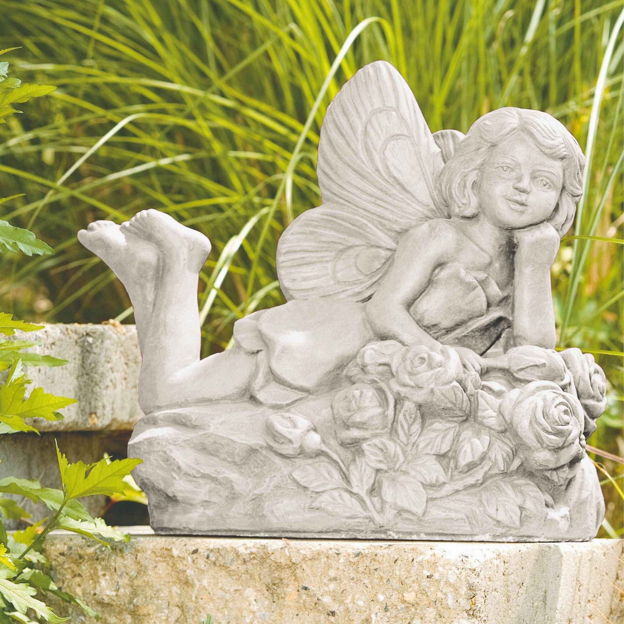 Lying Rose Fairy Concrete Garden Statue - Massarellis #7755