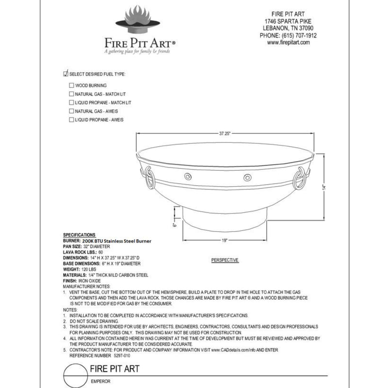"Emperor" Wood Burning Fire Pit in Steel - Fire Pit Art