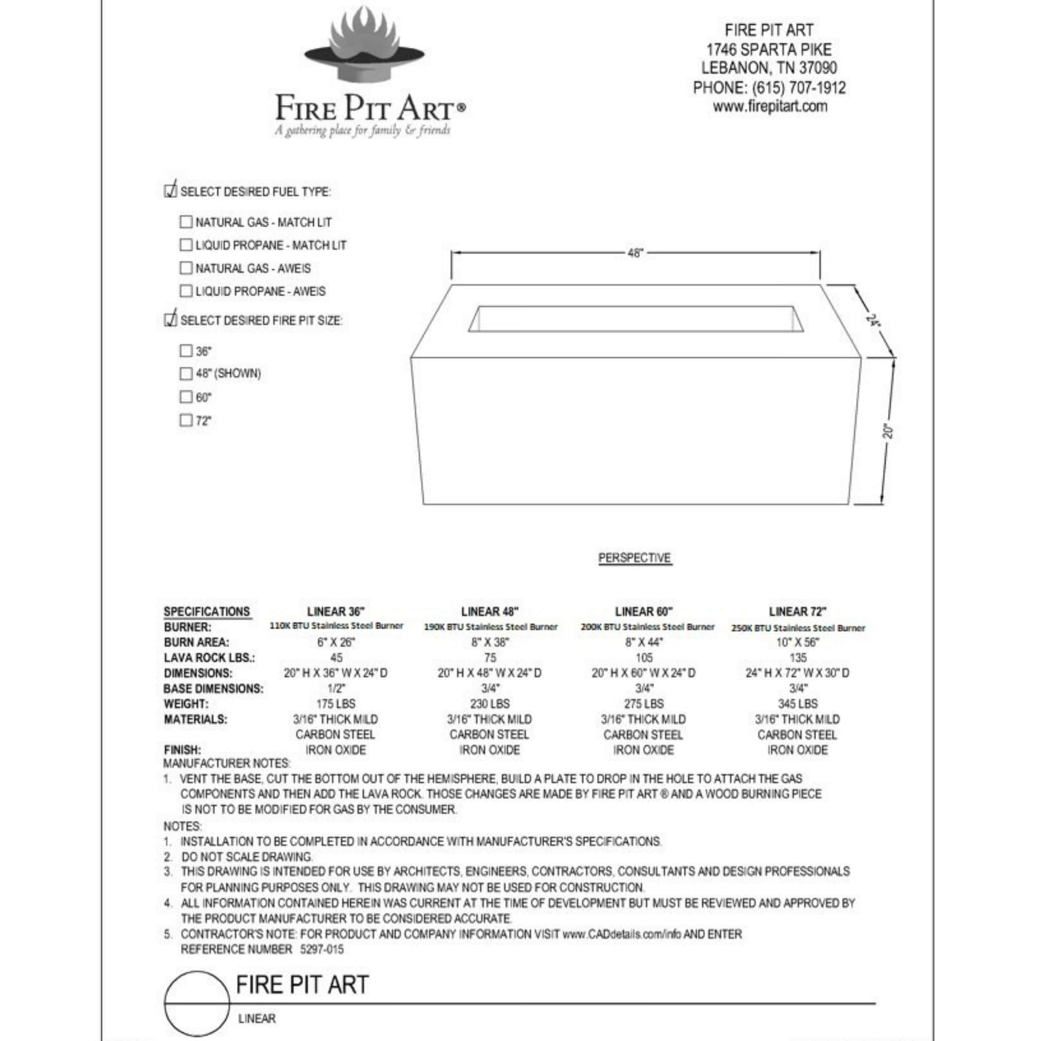 "Linear" Series Gas Fire Pit in Steel - Fire Pit Art