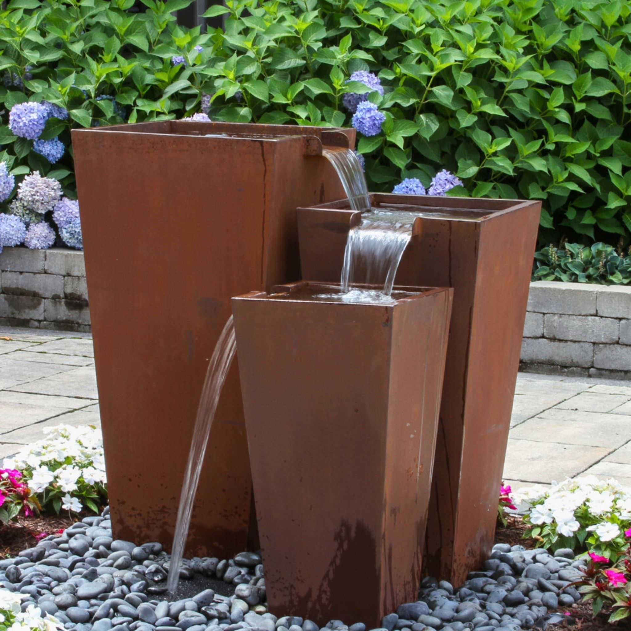 Triple Corten Steel "Rusted" Urn Fountain Kit - Blue Thumb