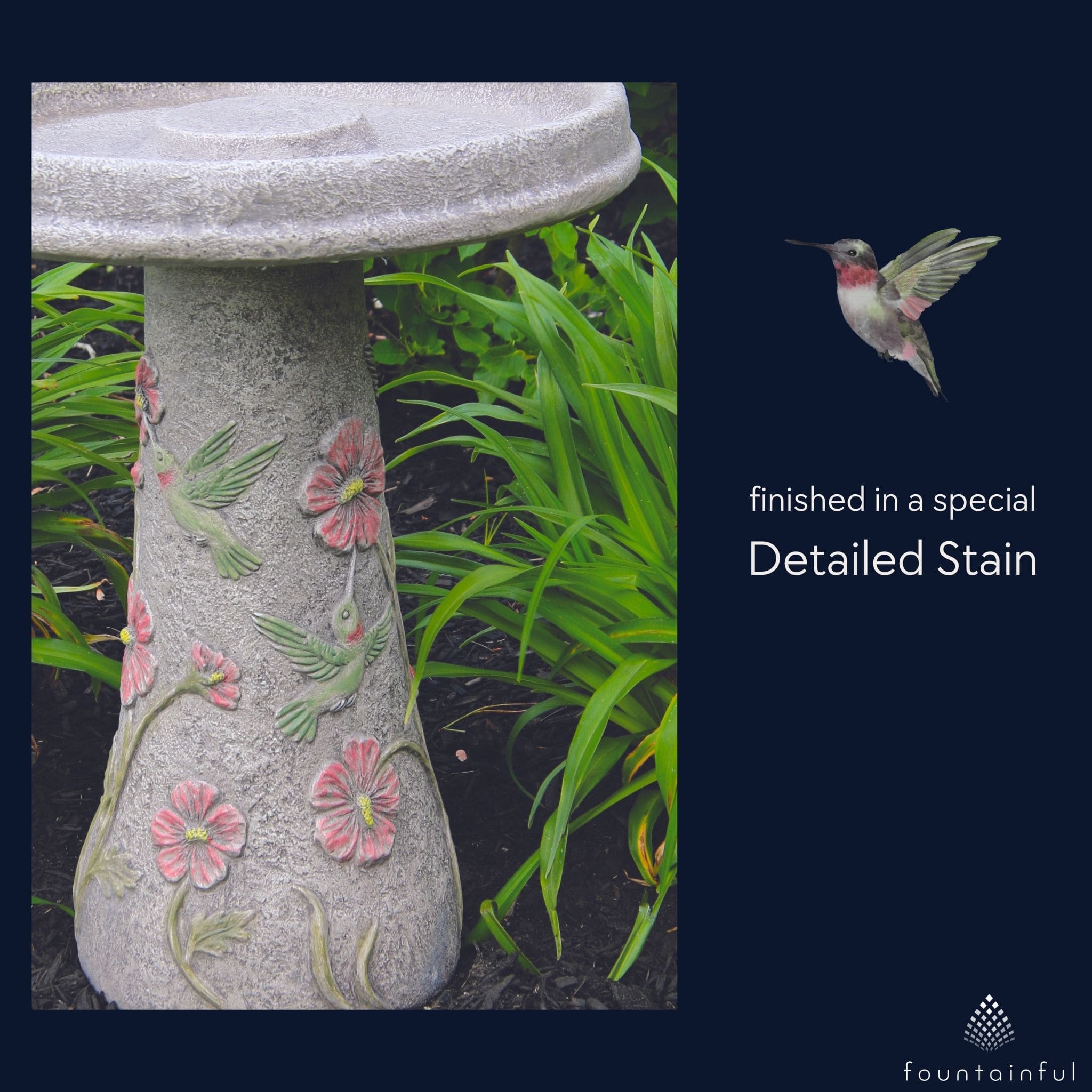 Massarelli's Hummingbird & Flowers Bird Bath - Thumbnail 4