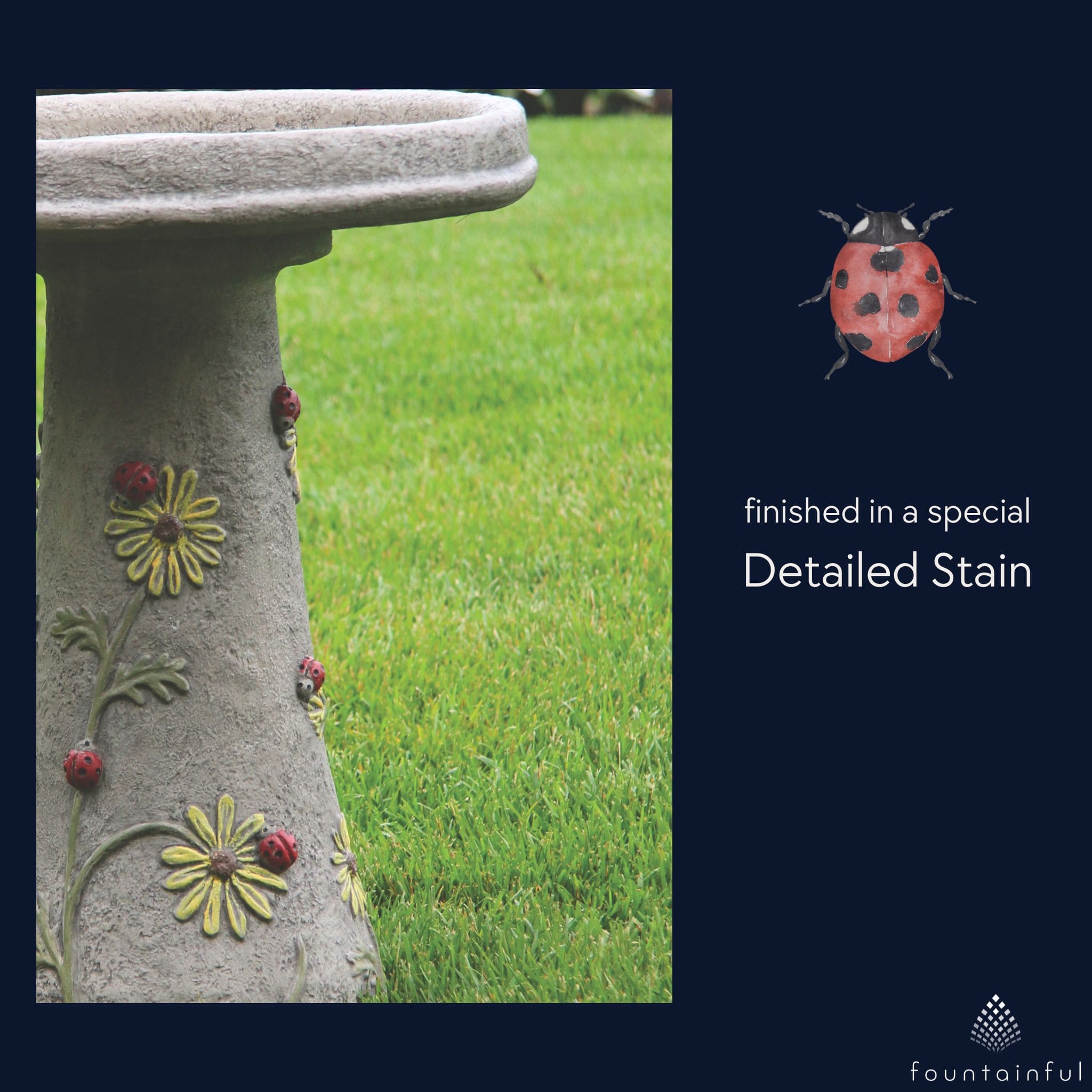 Ladybug & Flowers Concrete Bird Bath - Massarellis #9777