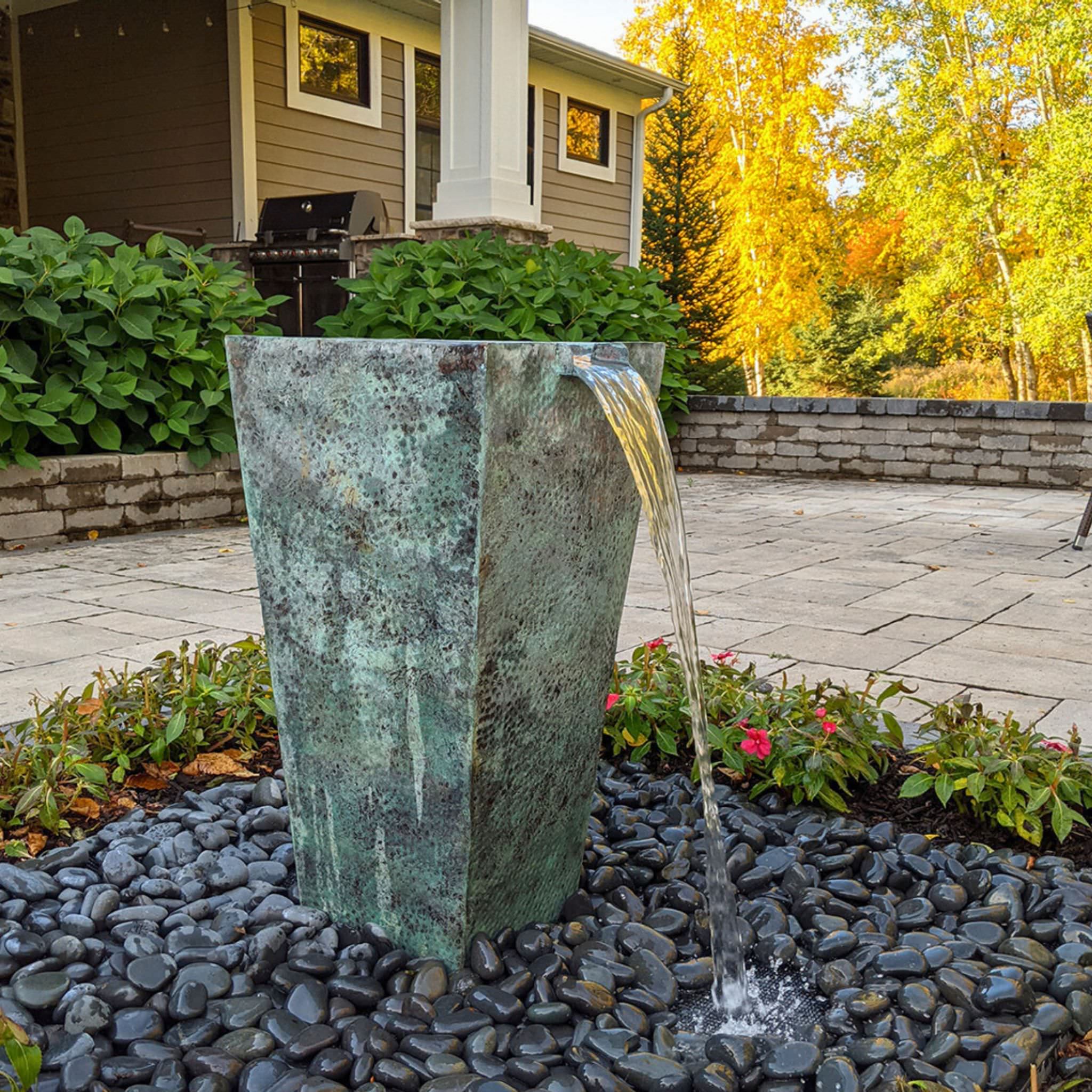 Tapered Square Brass Urn Fountain - Complete Kit - Blue Thumb