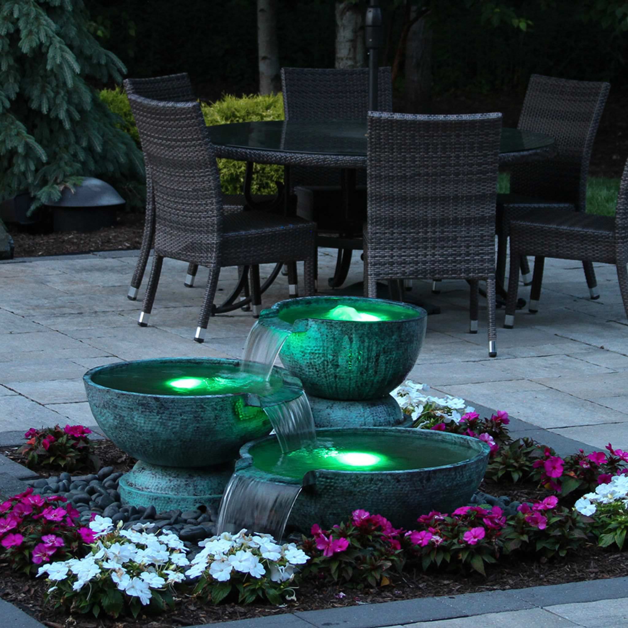 Triple Spillway Brass Bowl Fountain - Blue Thumb