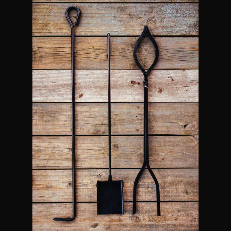 Amish Fire Tools Set - Blacksmith Forged - Fire Pit Art