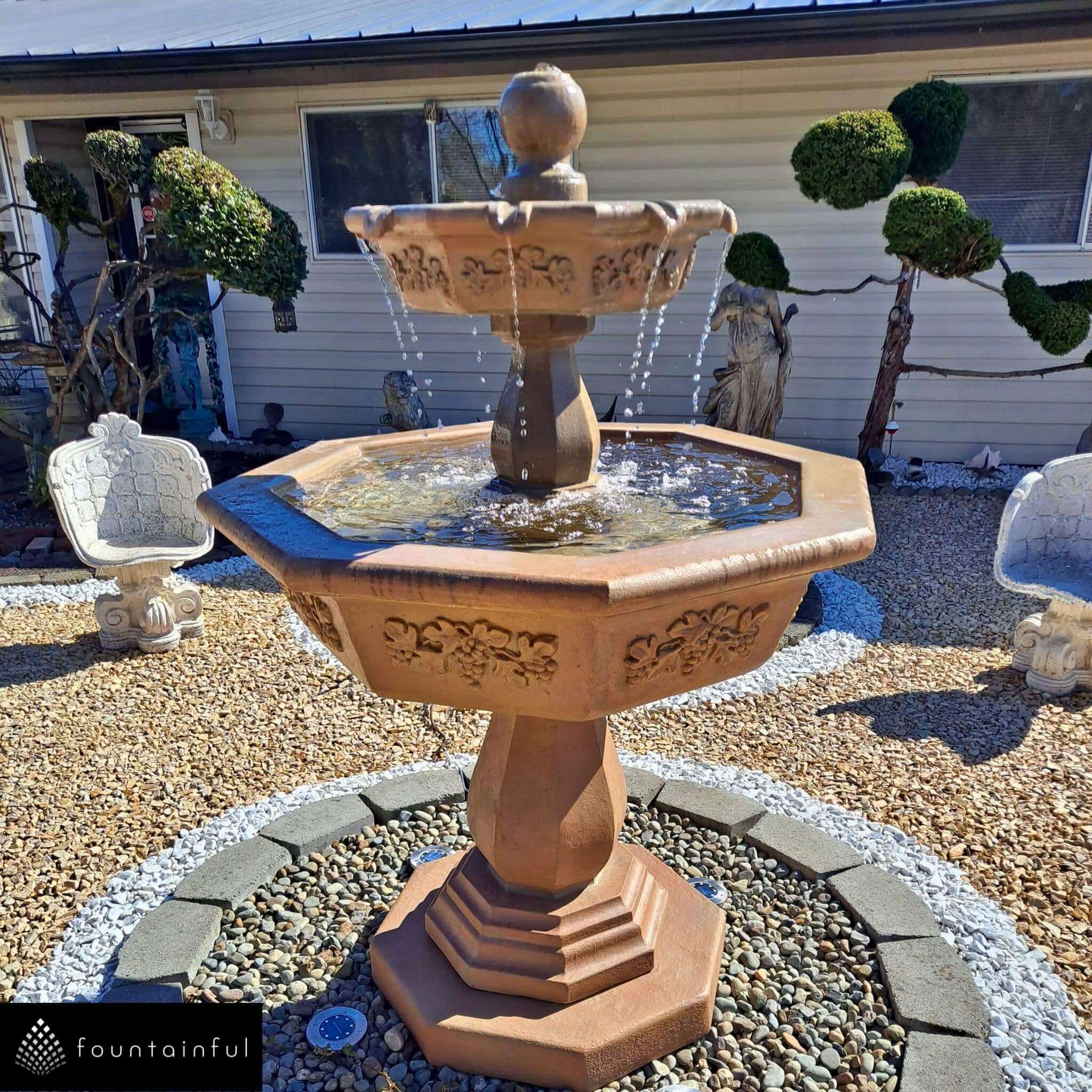 Uva 2-Tier Concrete Fountain w/Step - Giannini Garden Ornaments