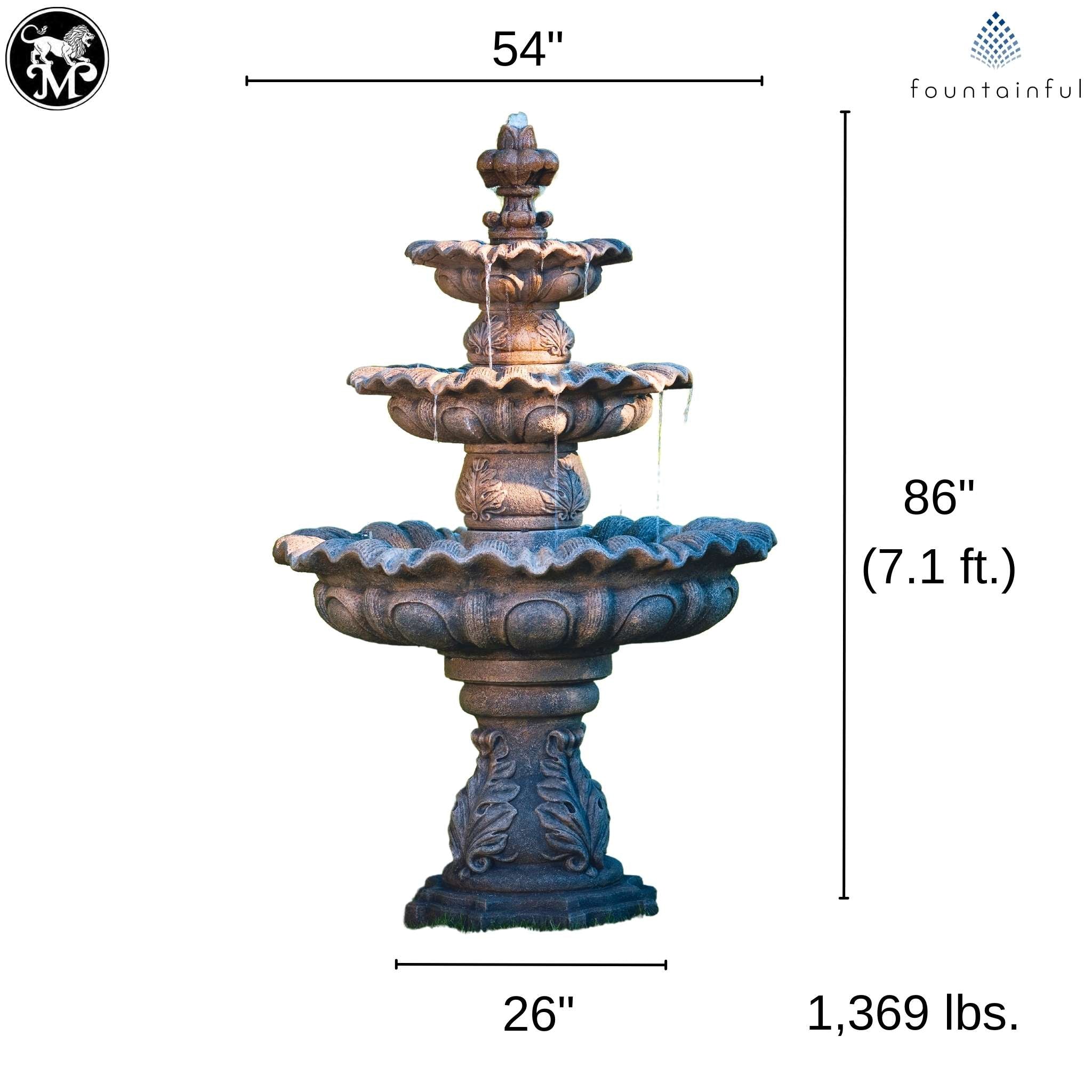 Scallop 3-Tier Concrete Fountain - Massarellis #3446
