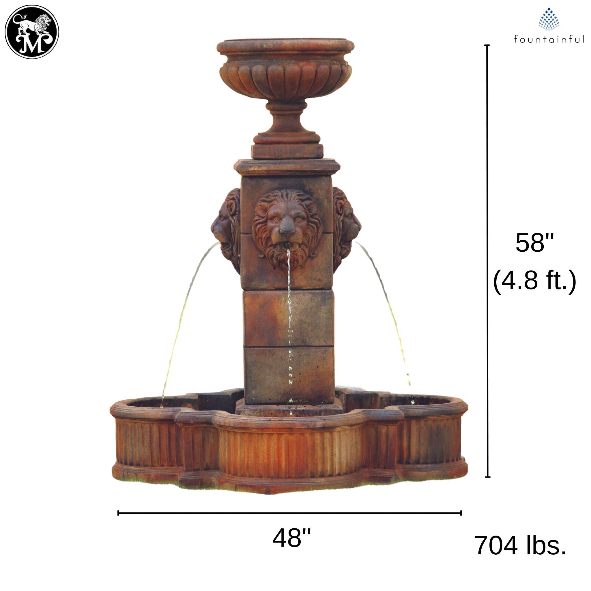 Milano Urn & Lion Concrete Fountain - Massarellis #3488