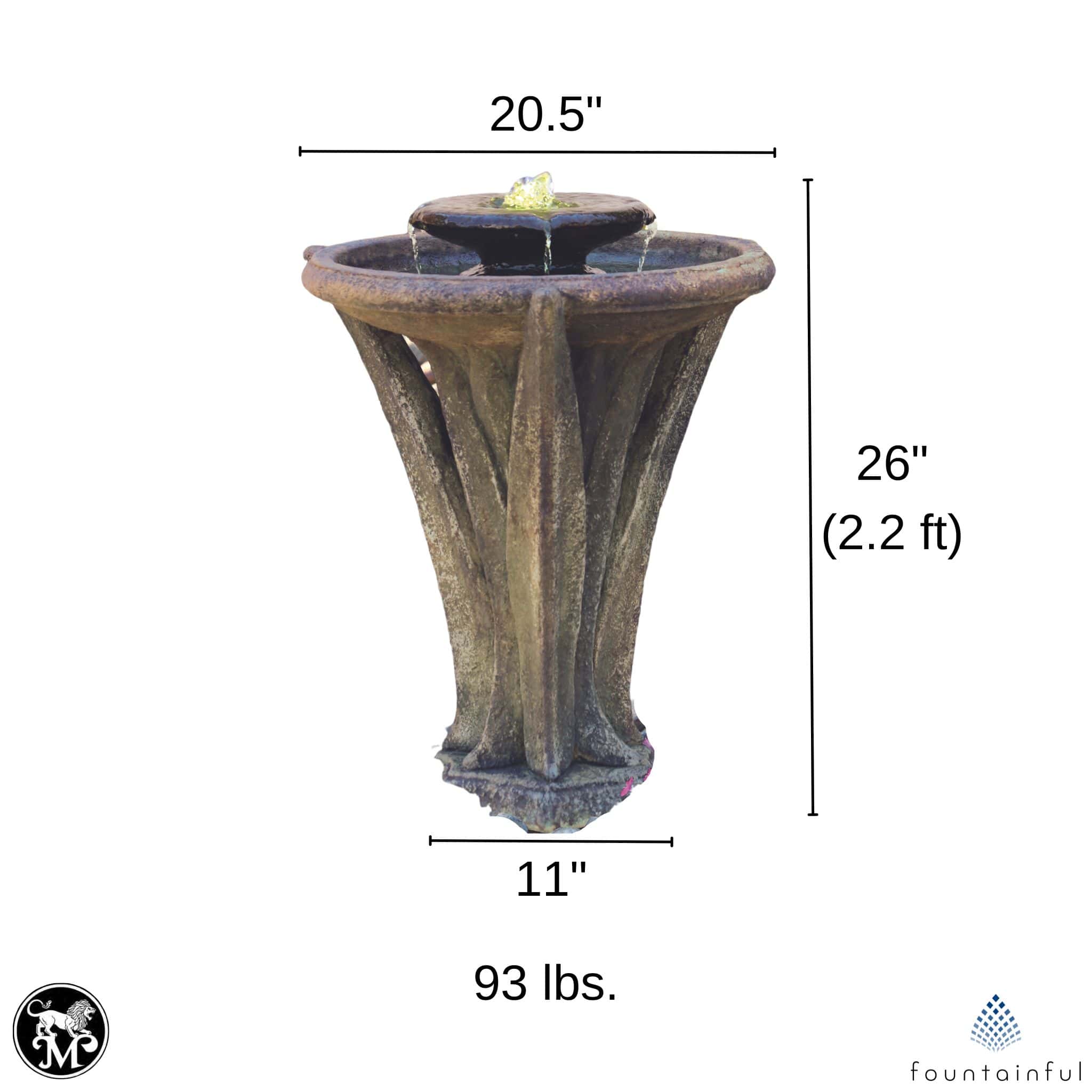 Meadows Glow Concrete Fountain w/Lights - Massarellis #3501