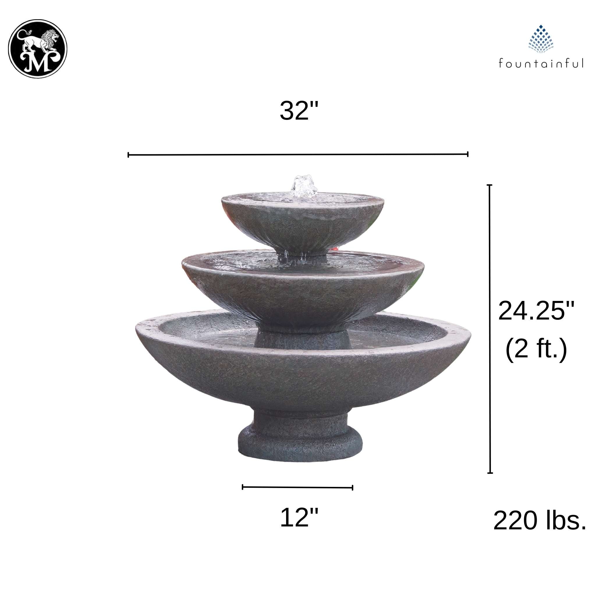 Tranquility 3-Tier Concrete Fountain - Massarellis #3521