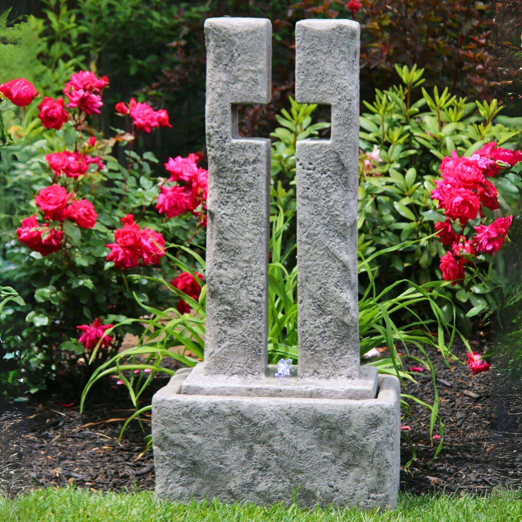 Open Cross Concrete Fountain w/Lights