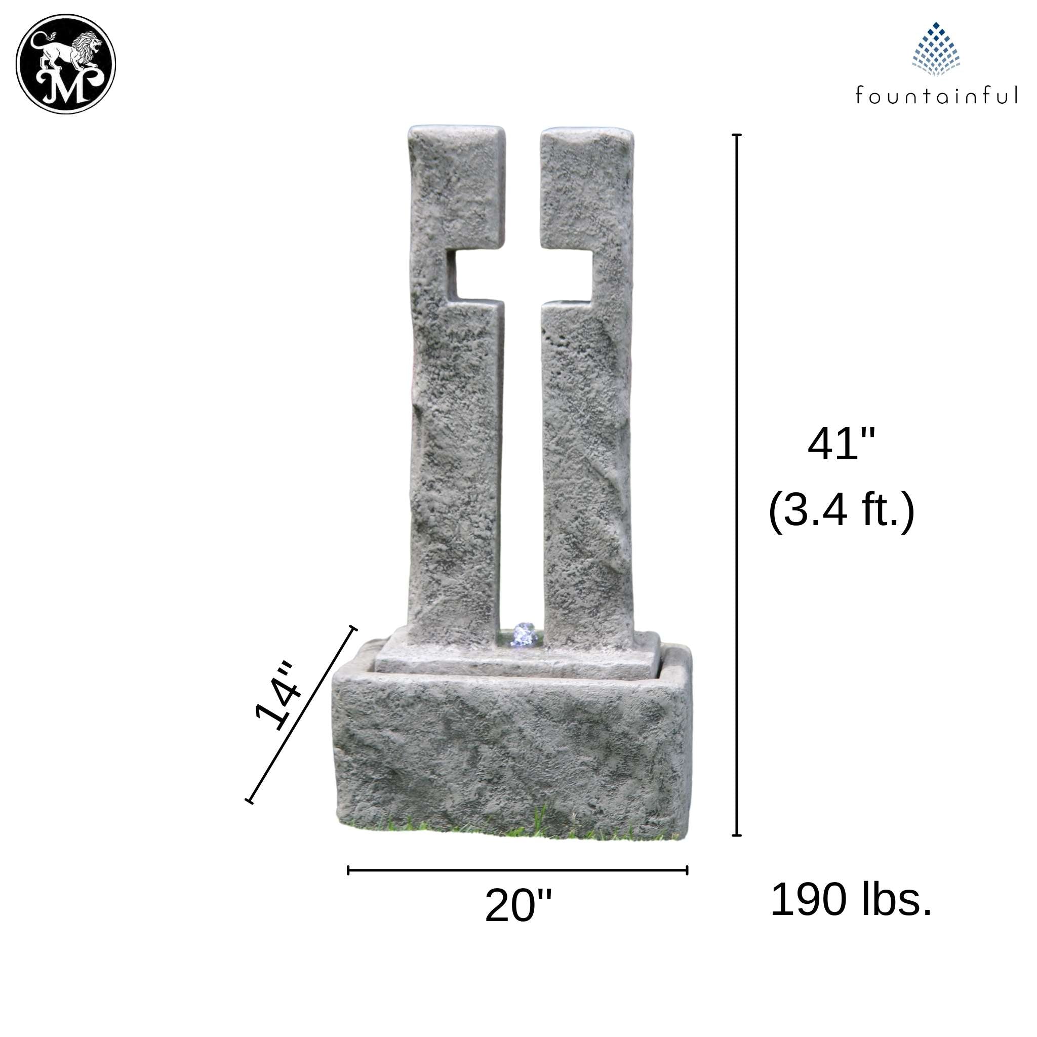 Open Cross Concrete Fountain w/Lights - Massarellis #3526