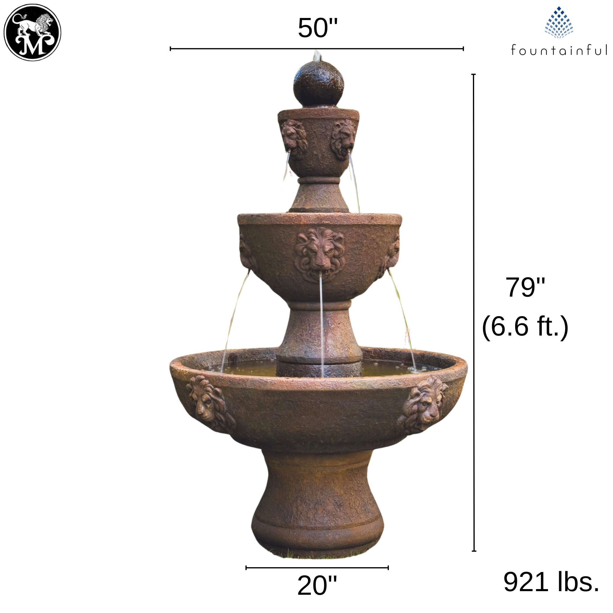 Gabriel 3-Tier Lion Head Concrete Fountain - Massarellis #3584