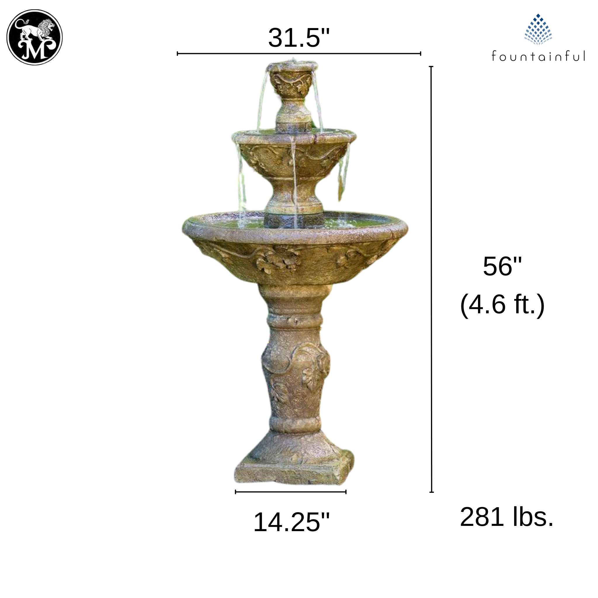 Harvest 3-Tier Concrete Fountain - Massarellis #3624