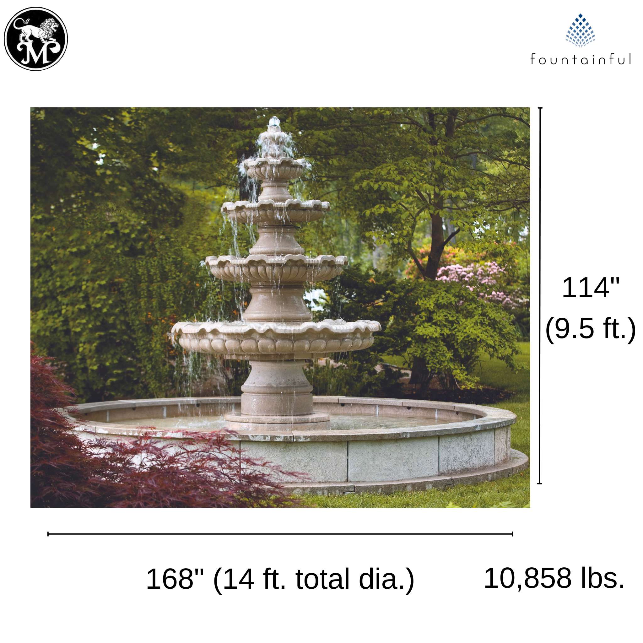 Renault 4-Tier Concrete Fountain with Pool - Massarellis #3658