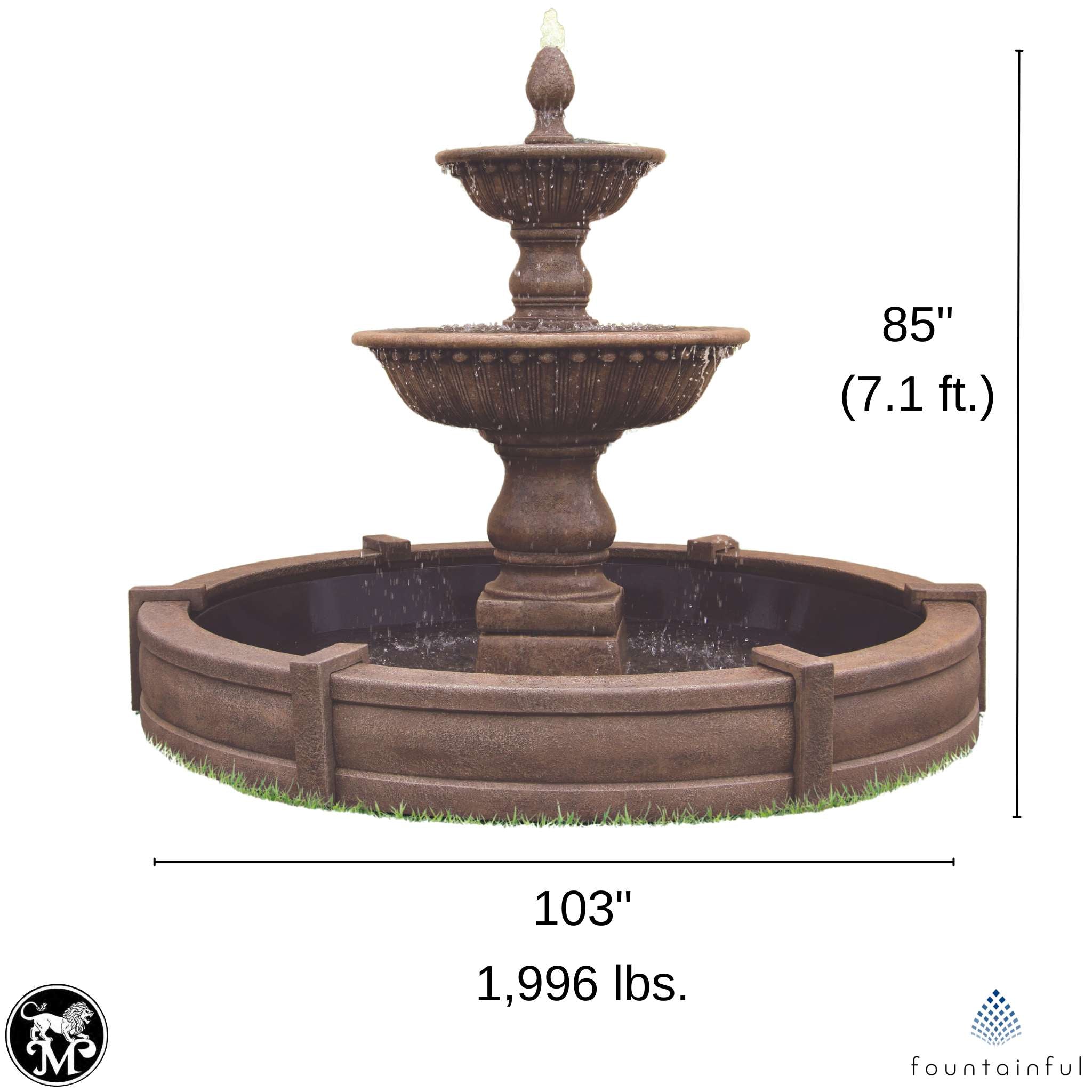 Florentine 2-Tier Concrete Fountain w/Pool - Massarellis #3685