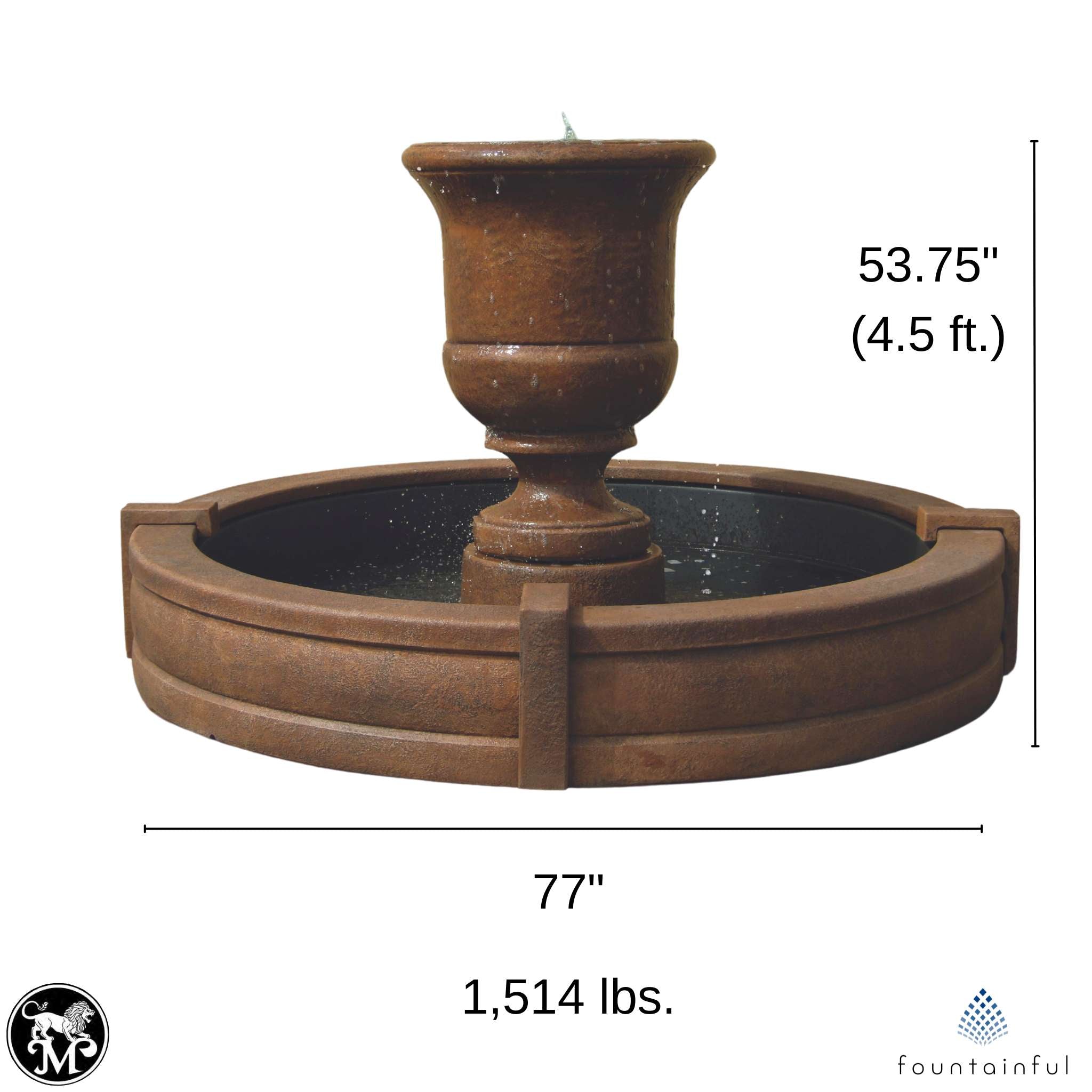 Cento Urn Concrete Fountain w/Pool - Massarellis #3690